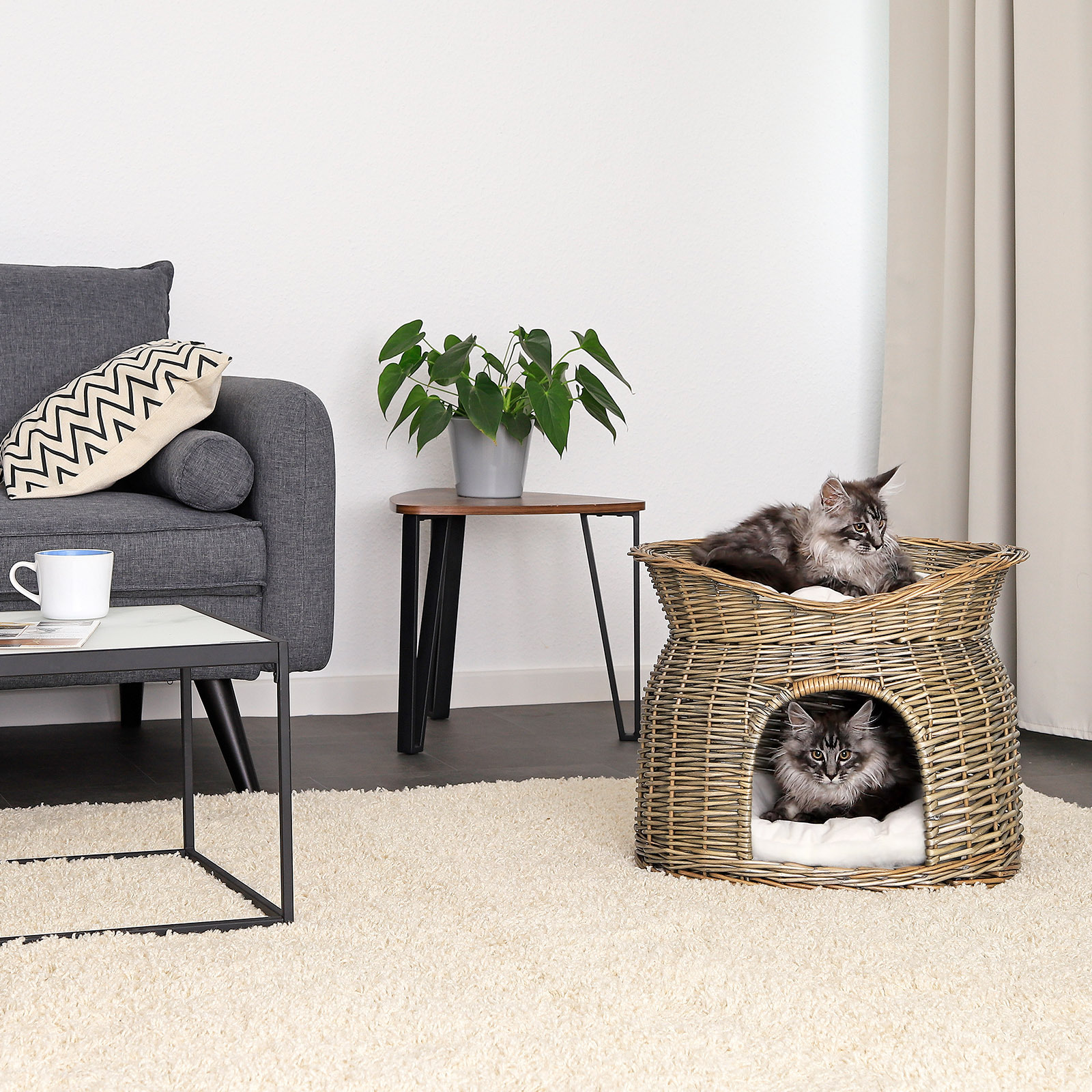 Lionto Katzenbetten & Katzensofas Lionto Weidenkorb für Katze grau