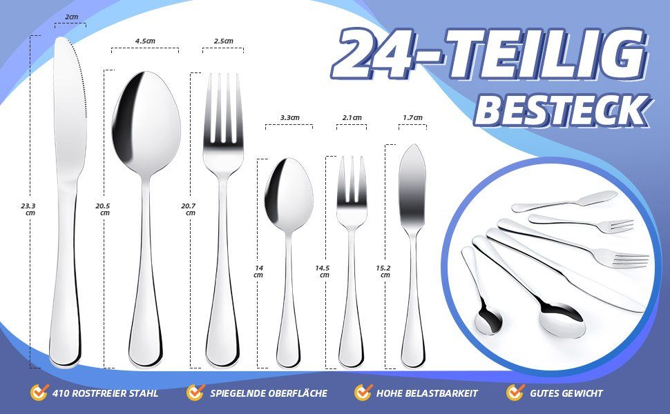 7Magic Besteck-Set, 72 teilig Spiegelpolierte Silber Besteckset