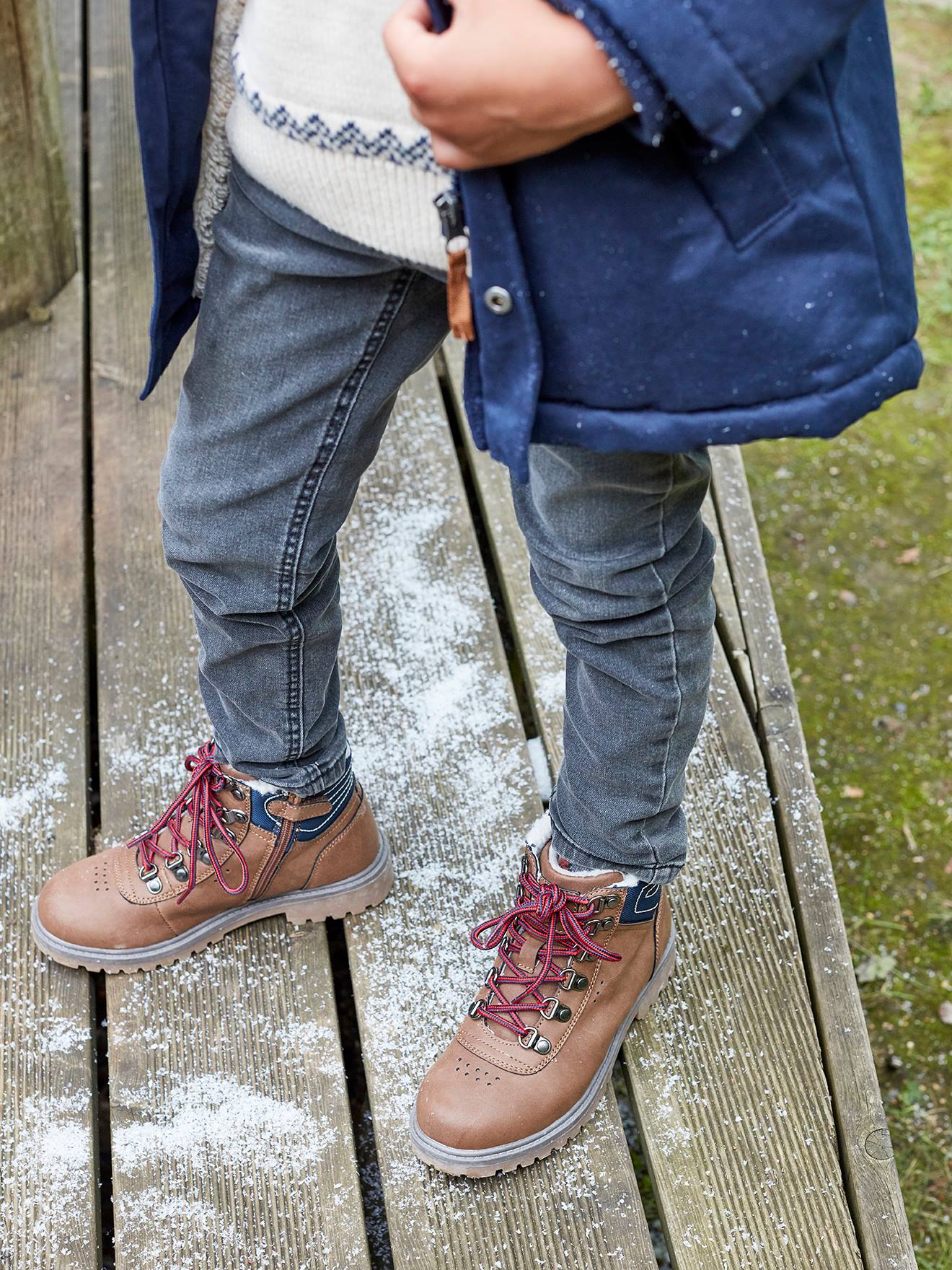 Bottines garçon lacées et zippées cognac