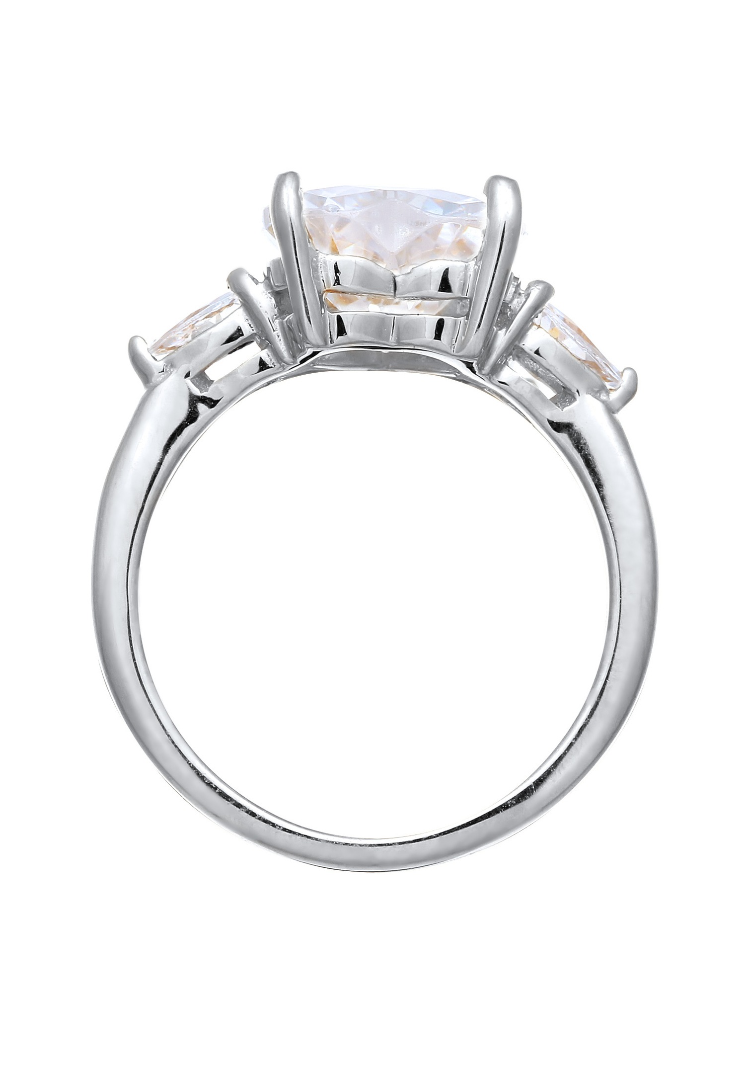 Elli Elli Ring with Heart-Shaped Stones, Women's White Zirconia, 925 Sterling Silver, Valentine's Day