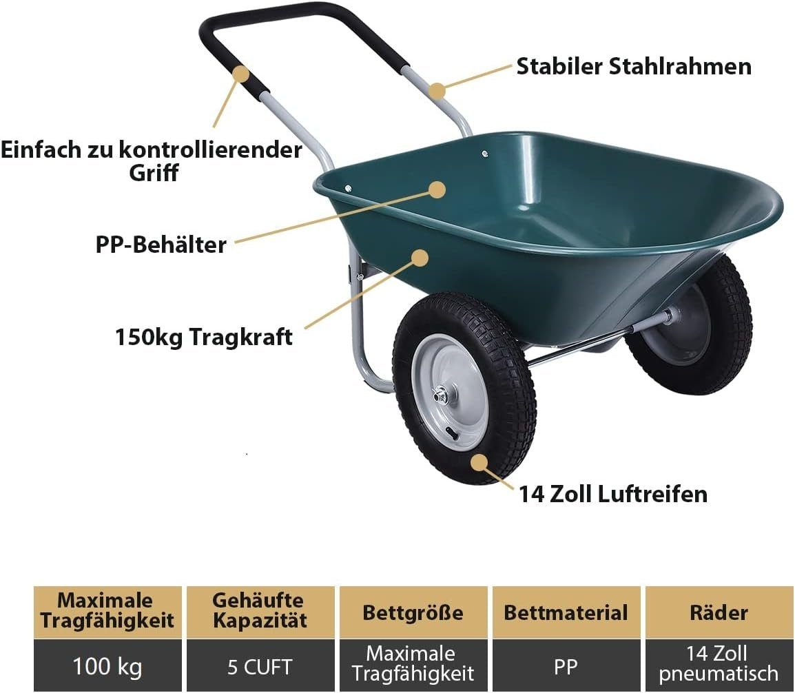 KOMFOTTEU Schubkarre, mit Metall Felge & PP Wanne & Softgrip-Griffe