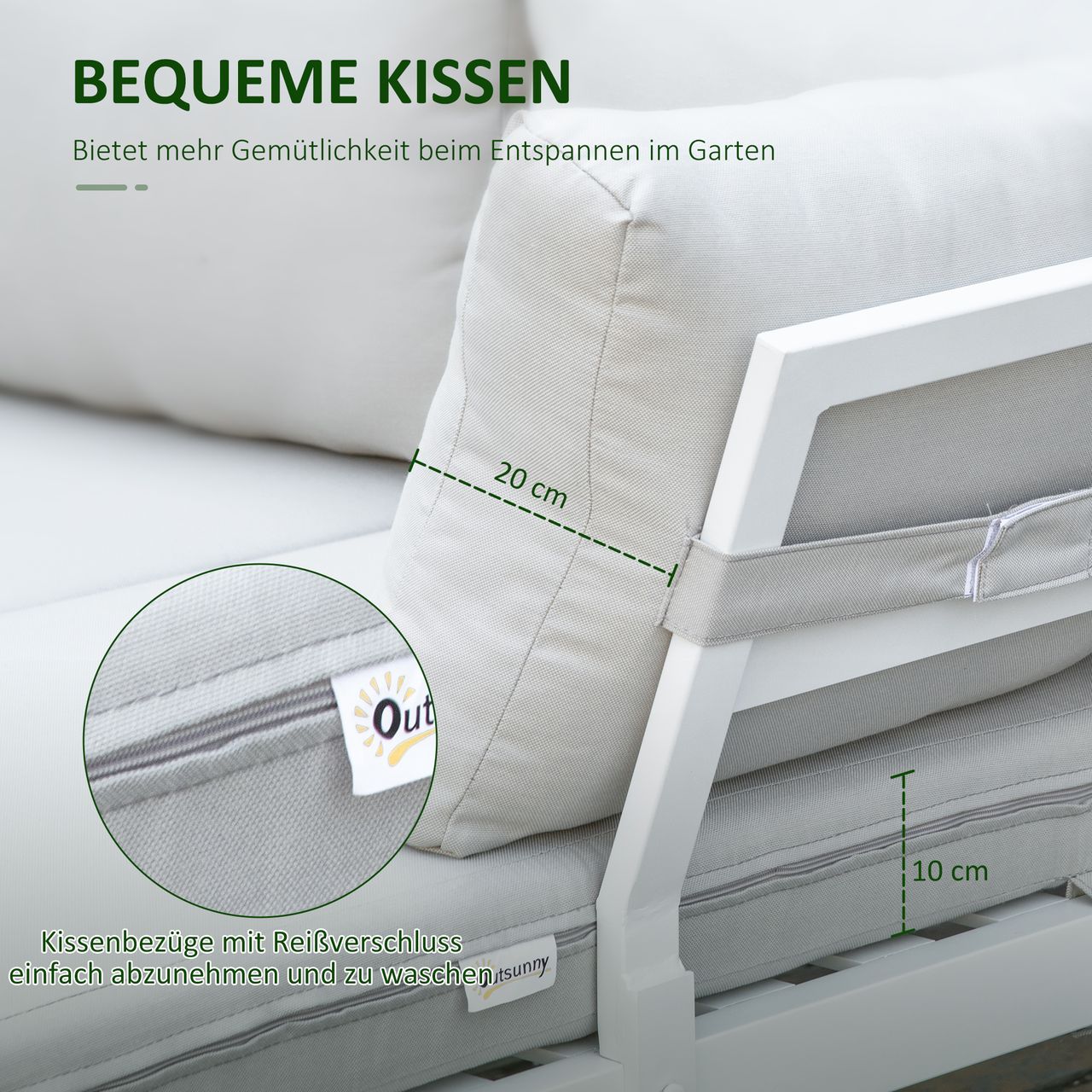 Outsunny 3-teiliges Gartenmöbel-Set mit Beistelltisch Balkonmöbel Set Sofa mit Kissen L-Form Outdoor Aluminium Cremeweiß