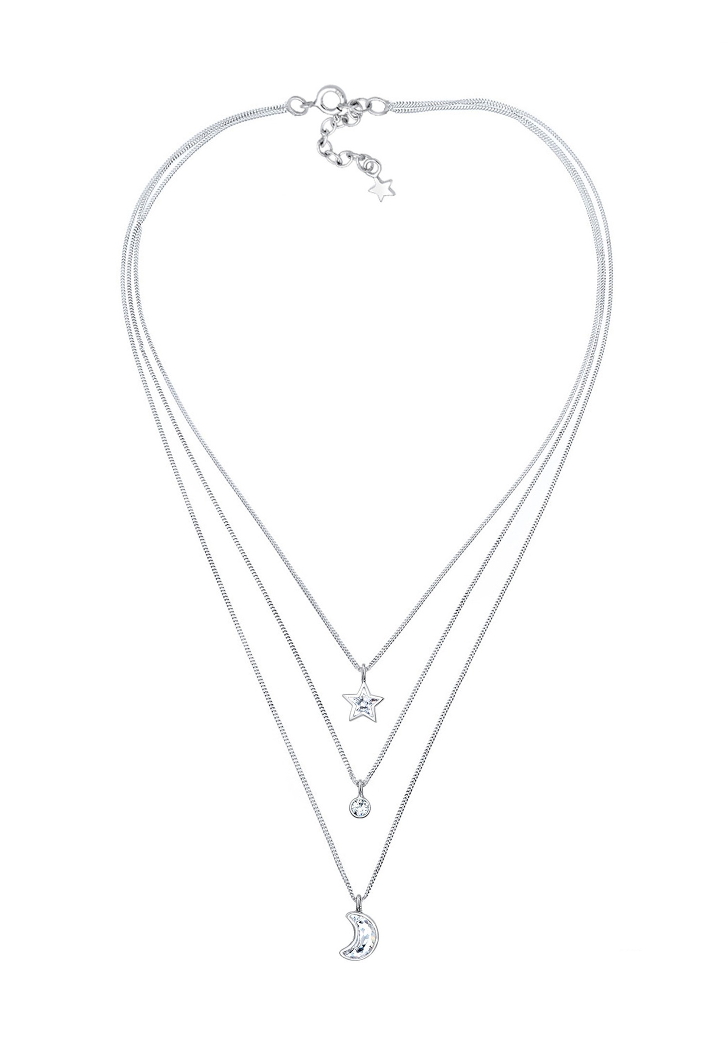 Pañales Elli para mujer con diseño de luna y estrella, adornados con cristales de plata de ley 925.