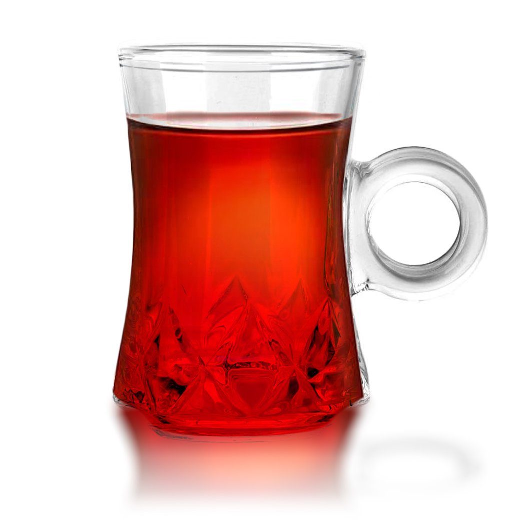 Fiora Teeglas Teeglas mit Henkel Espresso Glas Türkische Teegläser für Warm und Kalt Getränke, 6 teilig