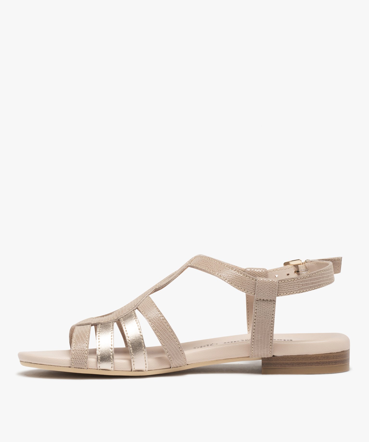 Sandales femme plates dessus cuir métallisé – Pierre Cardin bronze | GEMO