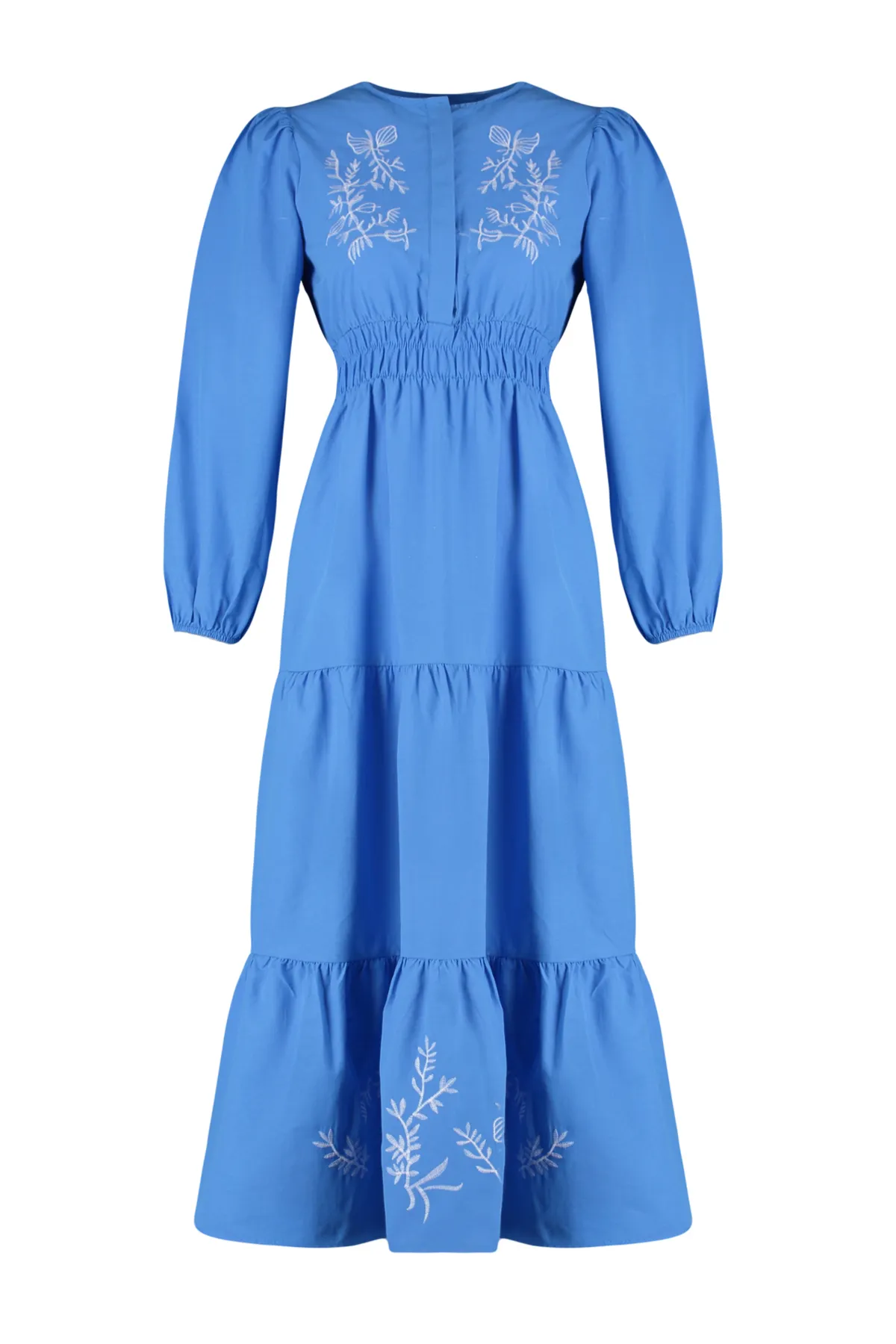 Trendyol Modest  Blaues, besticktes, detailliertes Webkleid TCTSS24EB00138