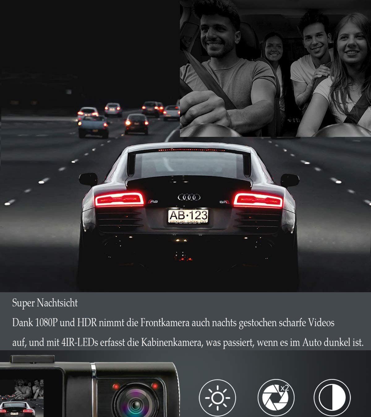 GelldG Dashcam Auto dual Infrarot Nachtsicht Dashcam vorne Innen Dashcam