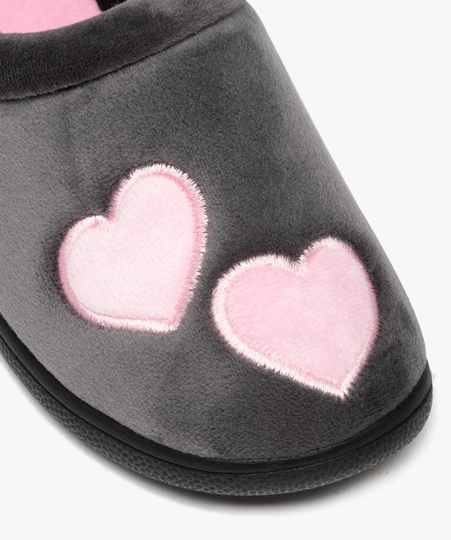 Chaussons femme mules en velours ras motifs curs gris | GEMO