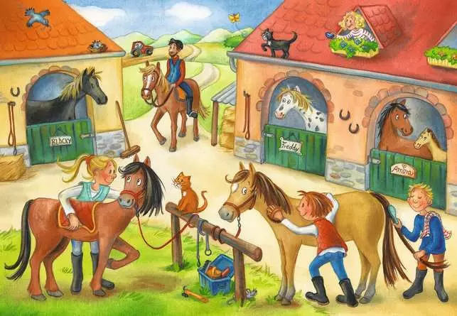 Kinderpuzzle ab 3 Jahren - Ferien auf dem Pferdehof - 12 Teile