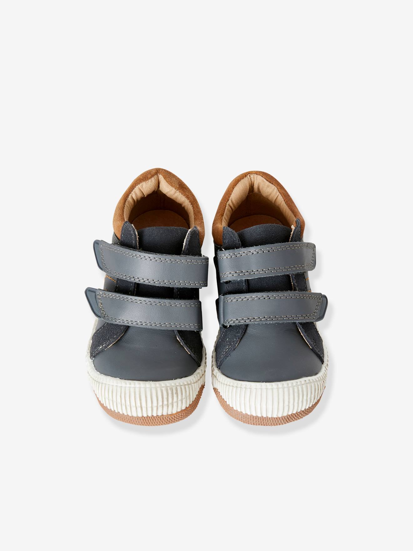 Baskets cuir garçon collection maternelle gris foncé