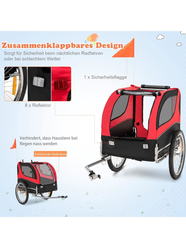 COSTWAY Hundeanhänger für Fahrrad in Rot günstig kaufen 135 cm