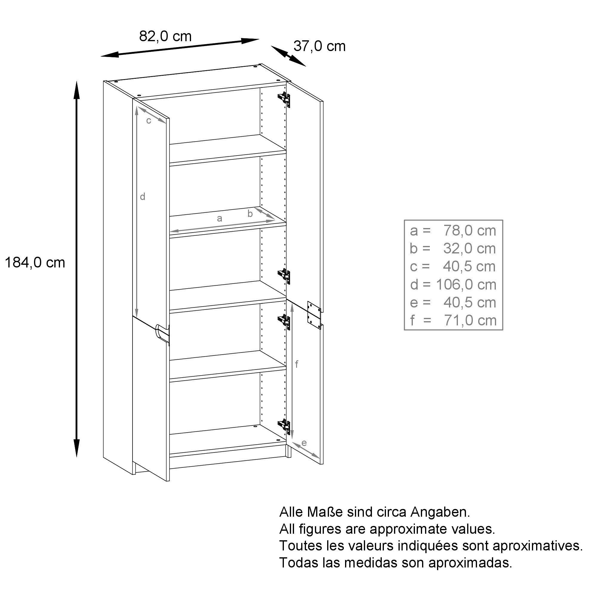 Vladon Aktenschrank Logan (Aktenschrank, mit 5 Fächern und 4 Türen) Schwarz matt/Schwarz Hochglanz (82 x 185 x 37 cm)