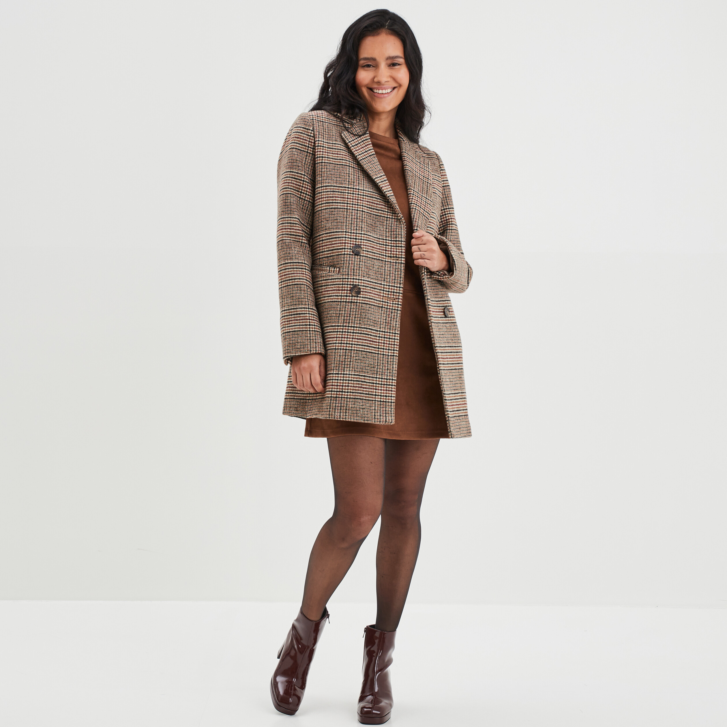 Robe suédine droite avec poches marron foncé femme | La Halle