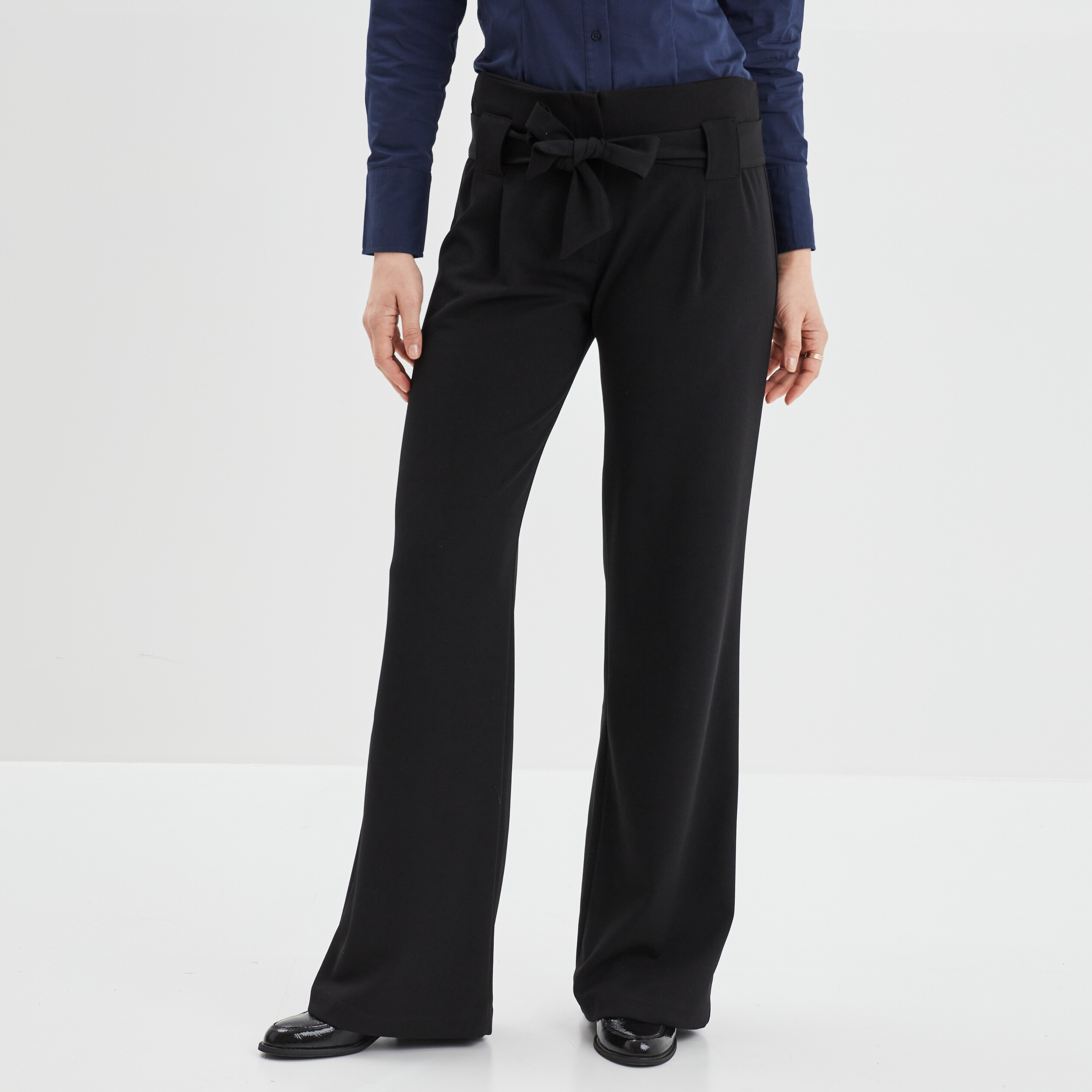 Pantalon flare ceinture nouée noir femme | La Halle
