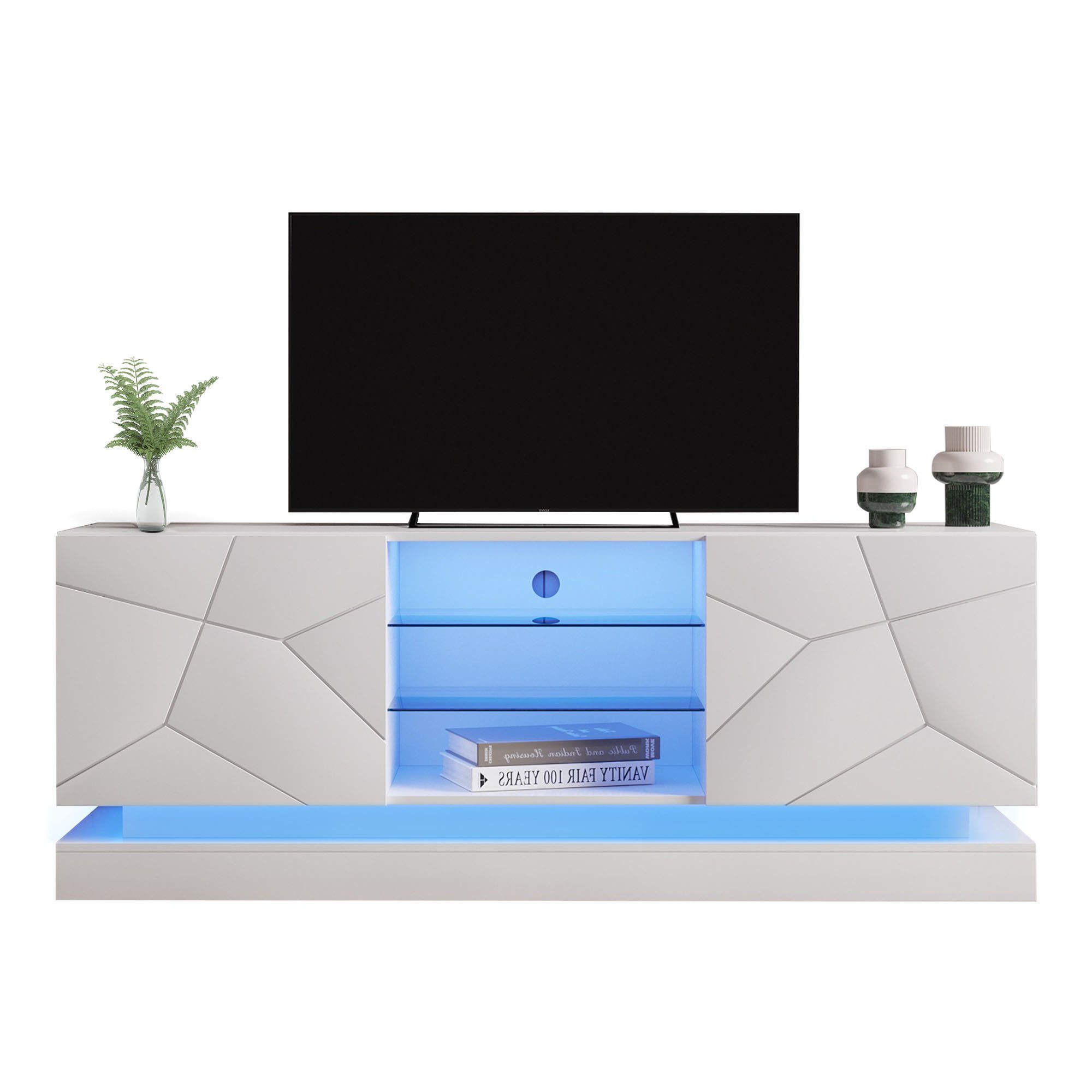 REDOM TV-Schrank (Hochglanz, mit verstellbaren Einlegeböden Hochglanz mit LED-Beleuchtung) Breite: 160cm