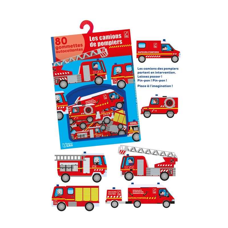 80 gommettes les camions de pompiers - Lito