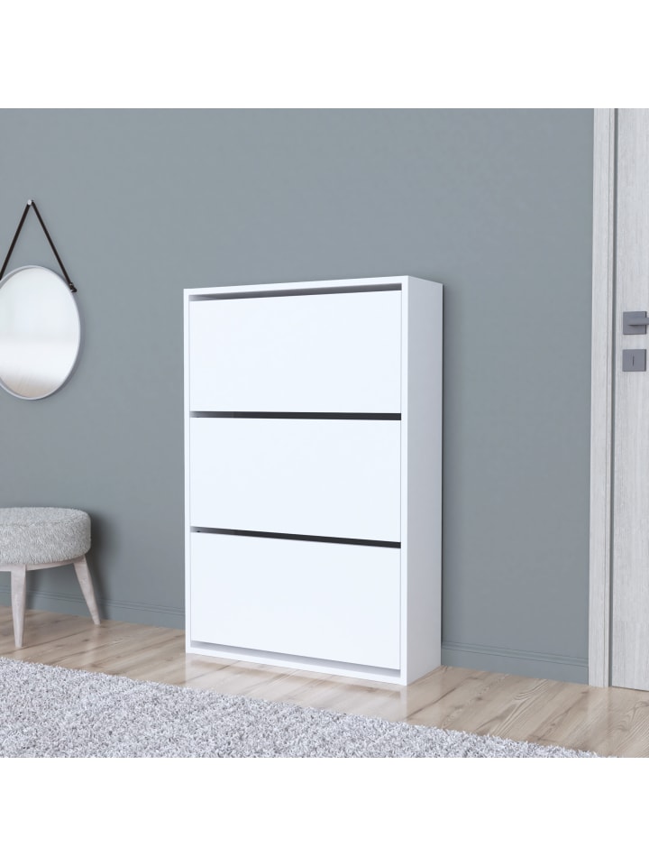 en.casa Schuhschrank Aurskog in Weiß (H)110cm (B)73.5cm (T)24cm günstig kaufen onesize