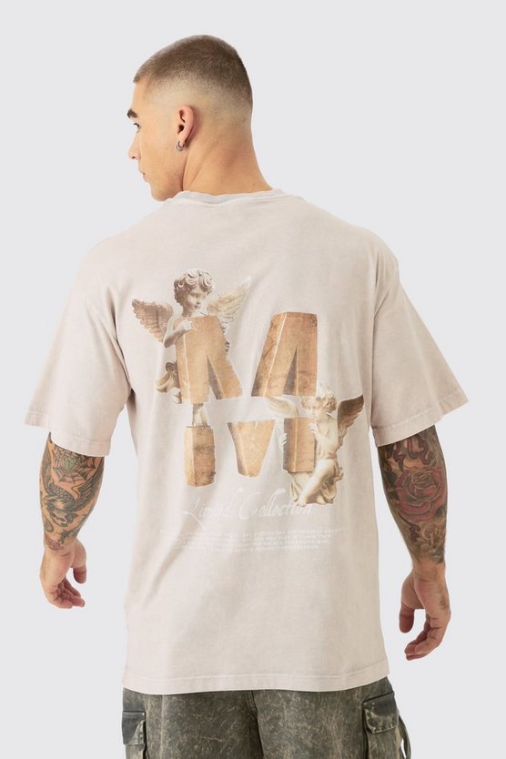 T-Shirt mit Acid-Waschung und M-Print