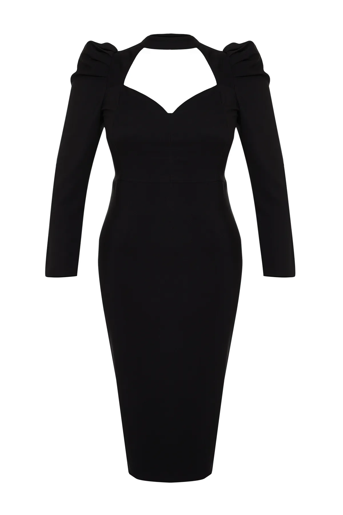 Trendyol Curve  Schwarzes, figurbetontes, gewebtes, elegantes Abendkleid TBBSS24AH00156