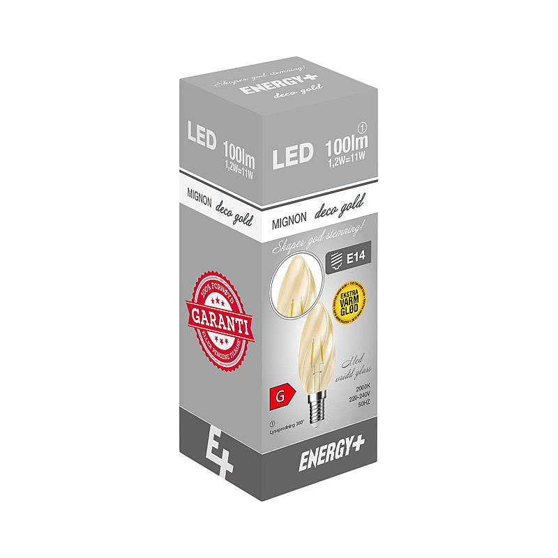 Energy Lyspære LED 100 lm Crystal gold mignon E14 C35