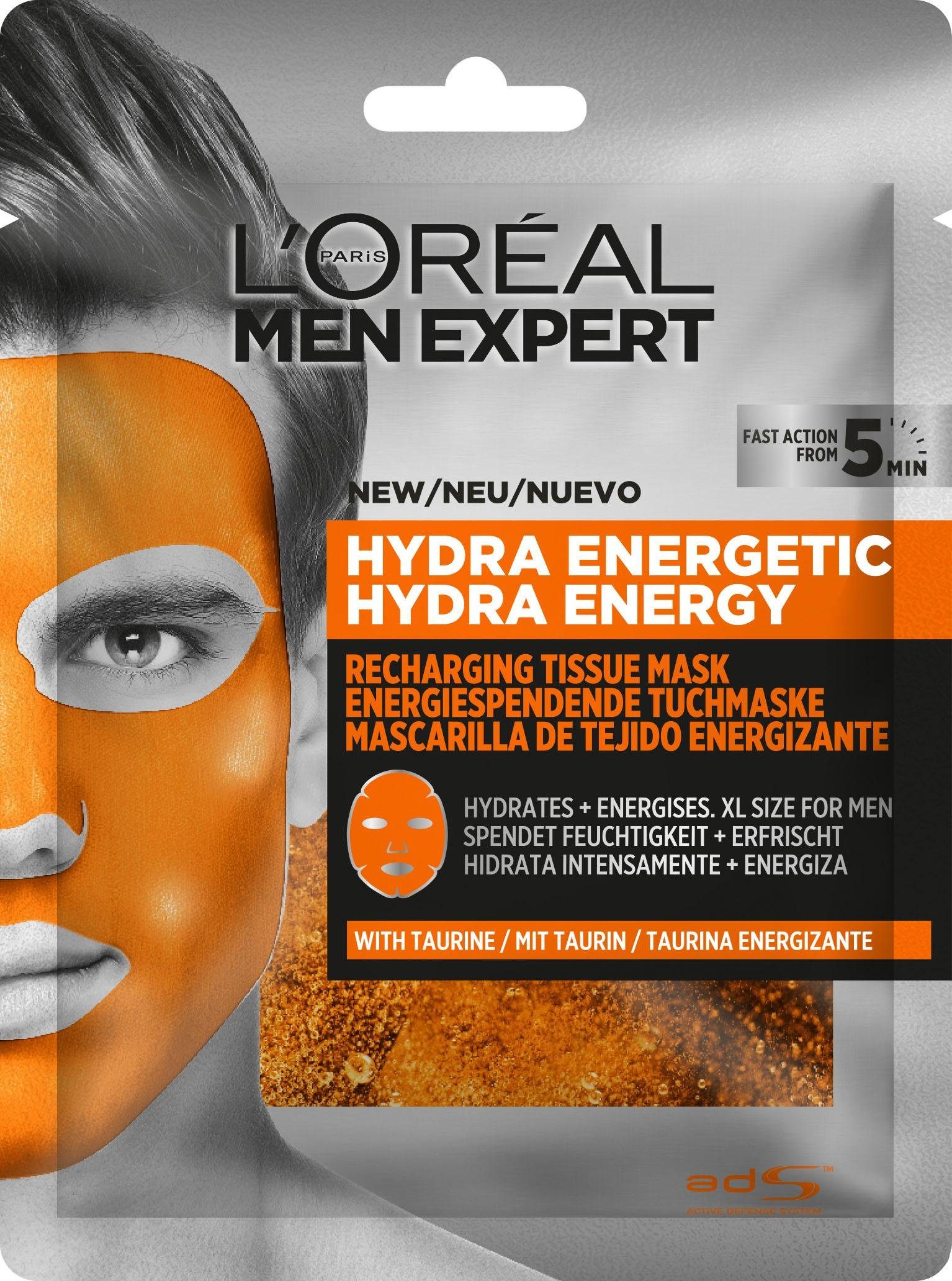 L'ORÉAL PARIS MEN EXPERT Tuchmaske Hydra Energy, spendet Energie & Feuchtigkeit
