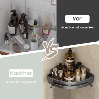iceagle Duschablage Duschablage Schwarz Eckregal, Dreieck Duschkorb, Badregal Ohne Bohren, Badezimmer-Dreiecksregal ohne Bohren für Balkon, Schlafzimmer, 2-Pack, 4 Häkchen, Stanzen/Einfügen, Hochwertiges Raumfahrt-Aluminium
