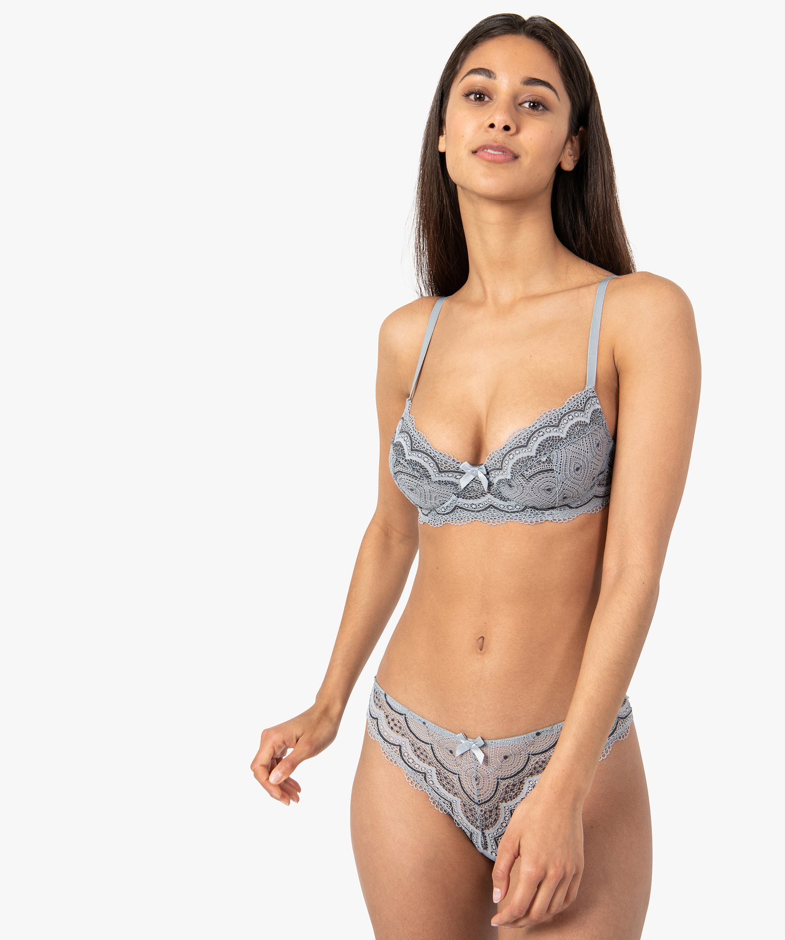 Soutien-gorge forme corbeille en dentelle femme gris | GEMO