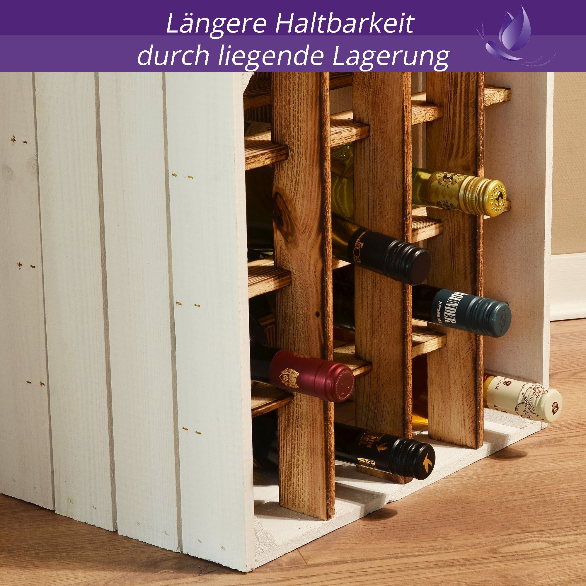 CHICCIE Weinregal Weinregal Wino Set aus Holz - Greta Geflammt Komboset Wandregal Flasch, 3-tlg.