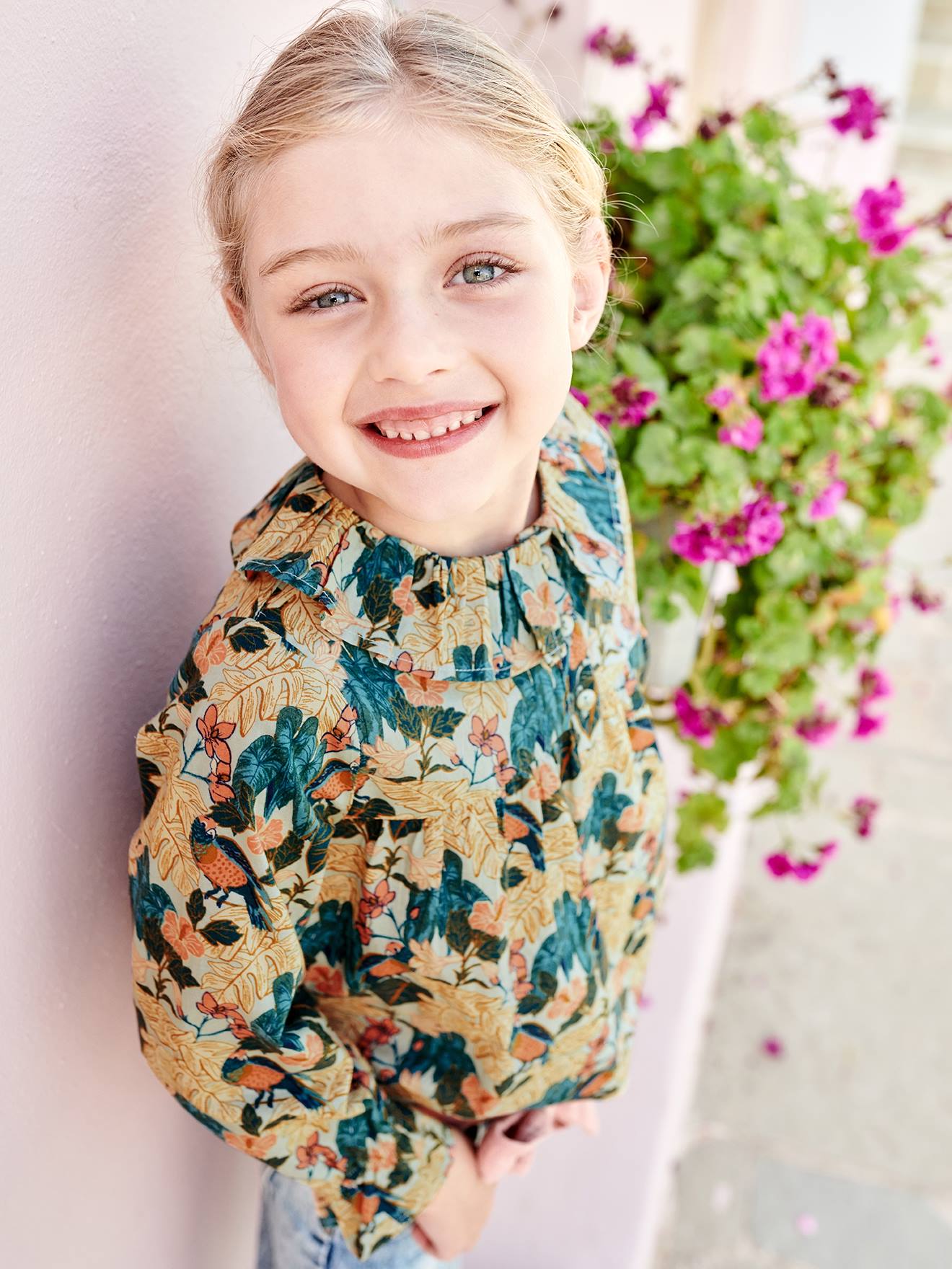 Vertbaudet Mädchen Bluse mit Blumen - pfirsich