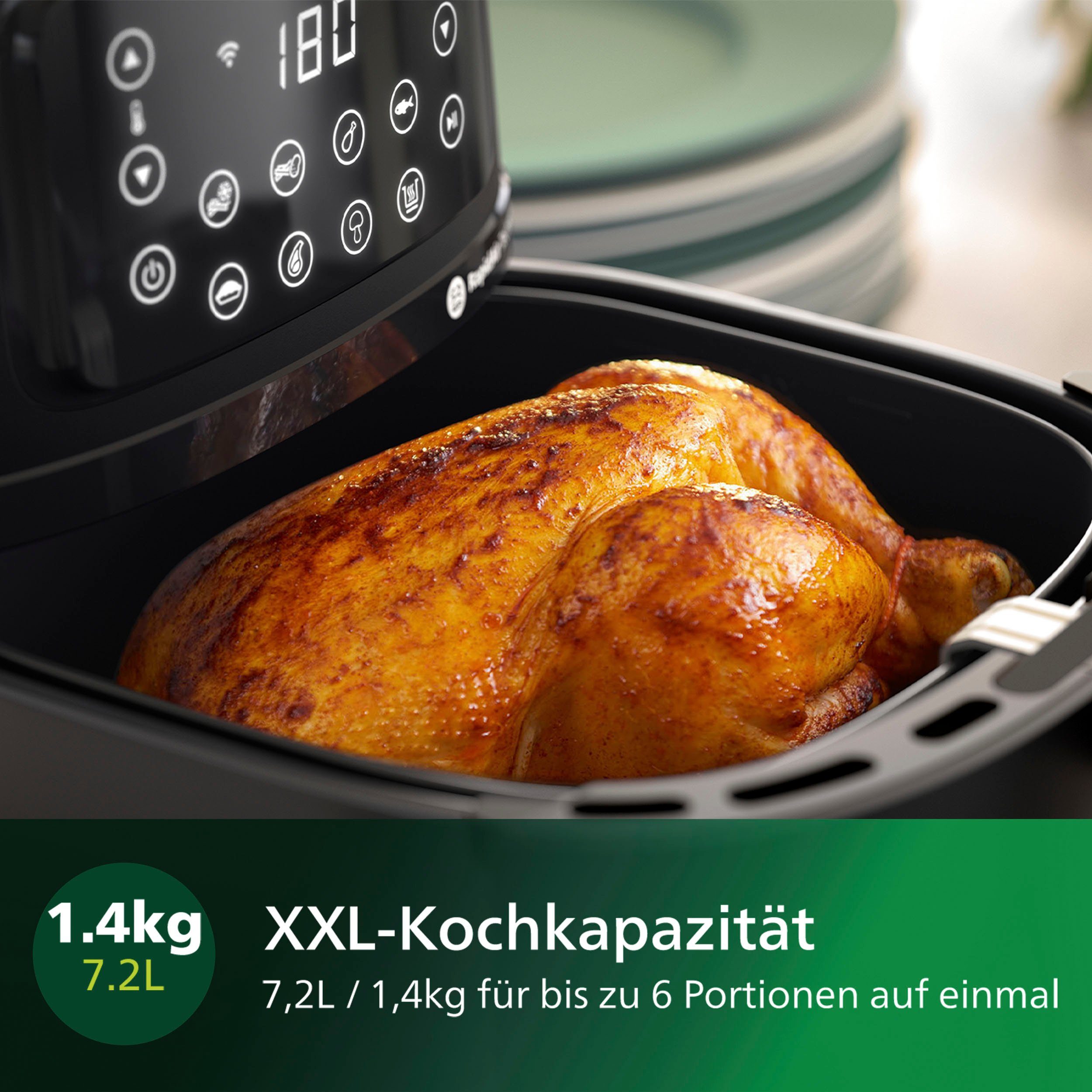 Philips Heißluftfritteuse Airfryer XXL HD9285/96, 2000 W, Gratis Backeinsatz+Grillplatte, WiFi Konnektivität, Warmhaltefunktion