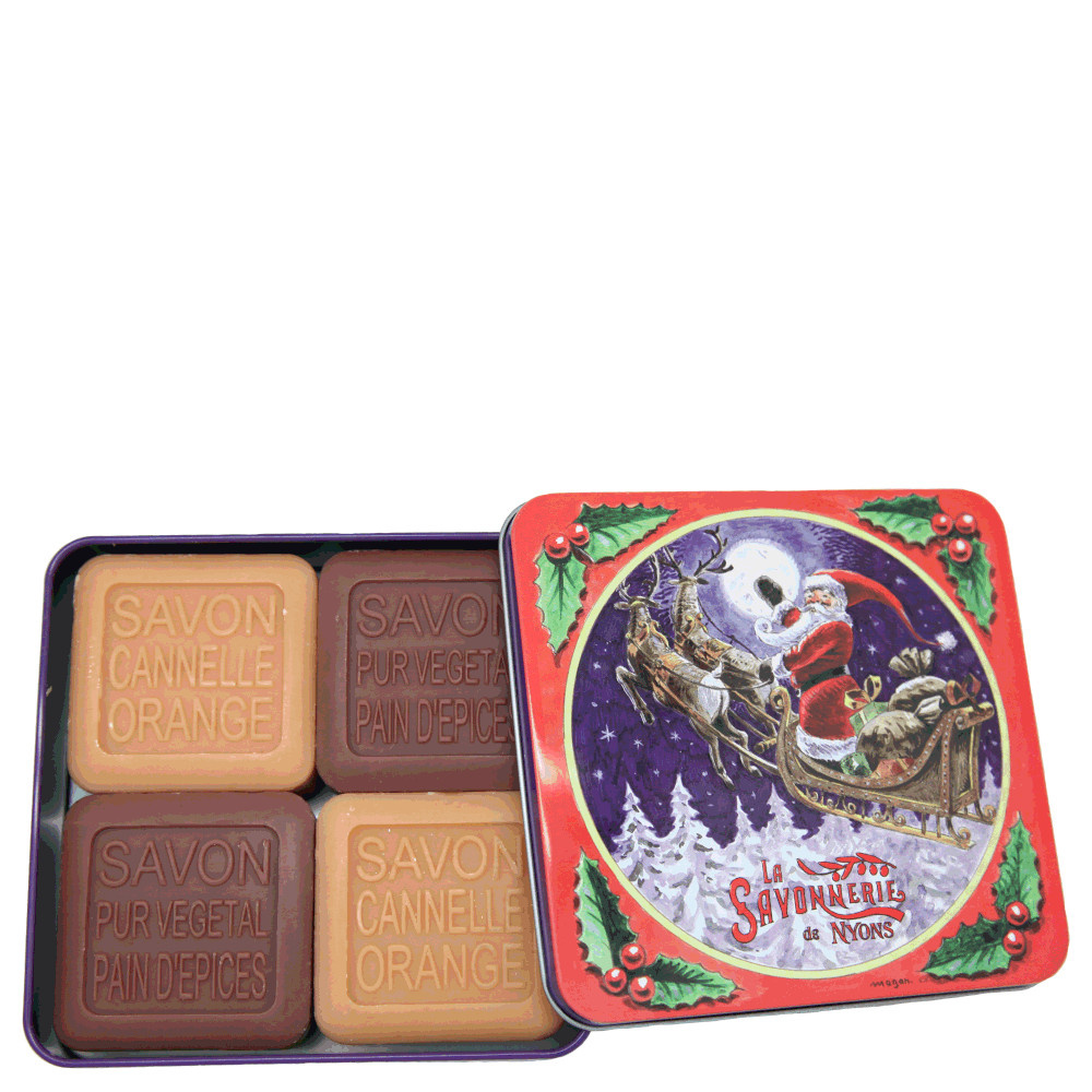 La savonnerie de nyons Coffret de 4 Savons (Orange-Cannelle, Pain d'Épices) Traîneau Savon