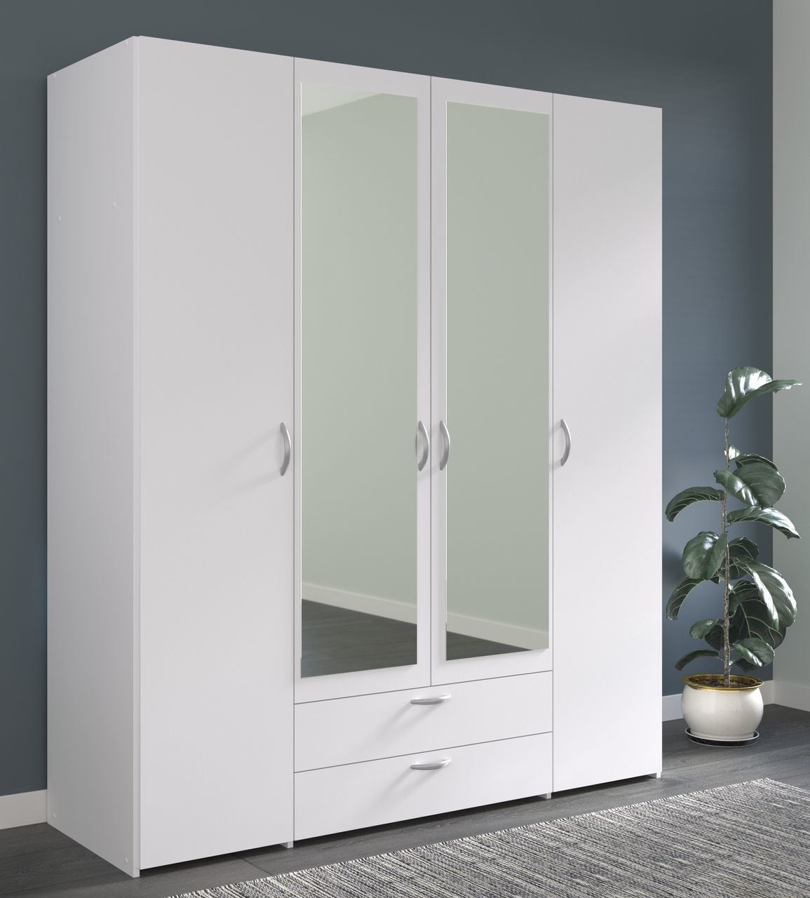 Parisot Parisot, Daily 3, Kleiderschrank 4-türig, mit Spiegel, weiss