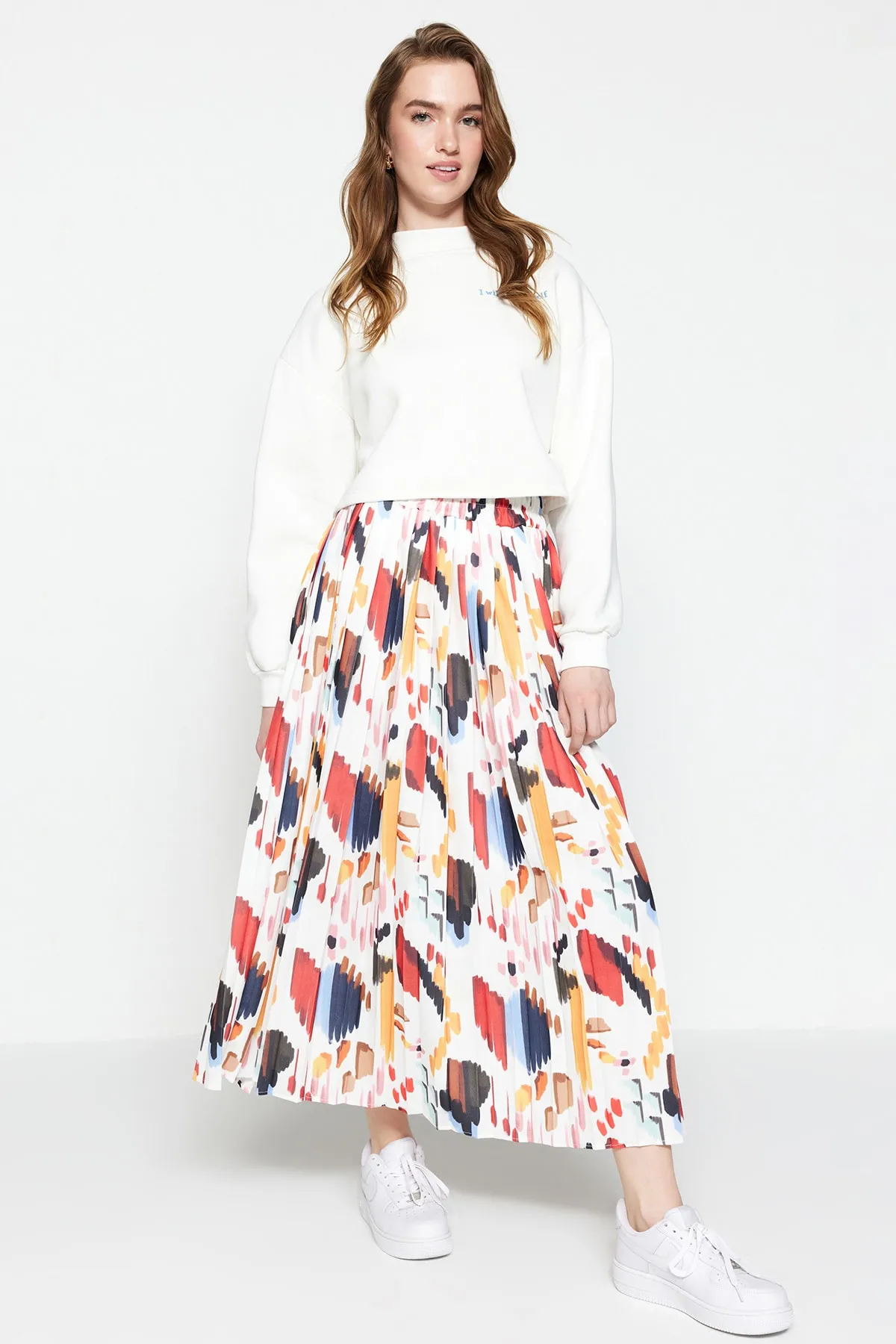 Trendyol Modest  Mehrfarbiger, breiter, plissierter Webrock mit elastischem Bund TCTSS23EE00026