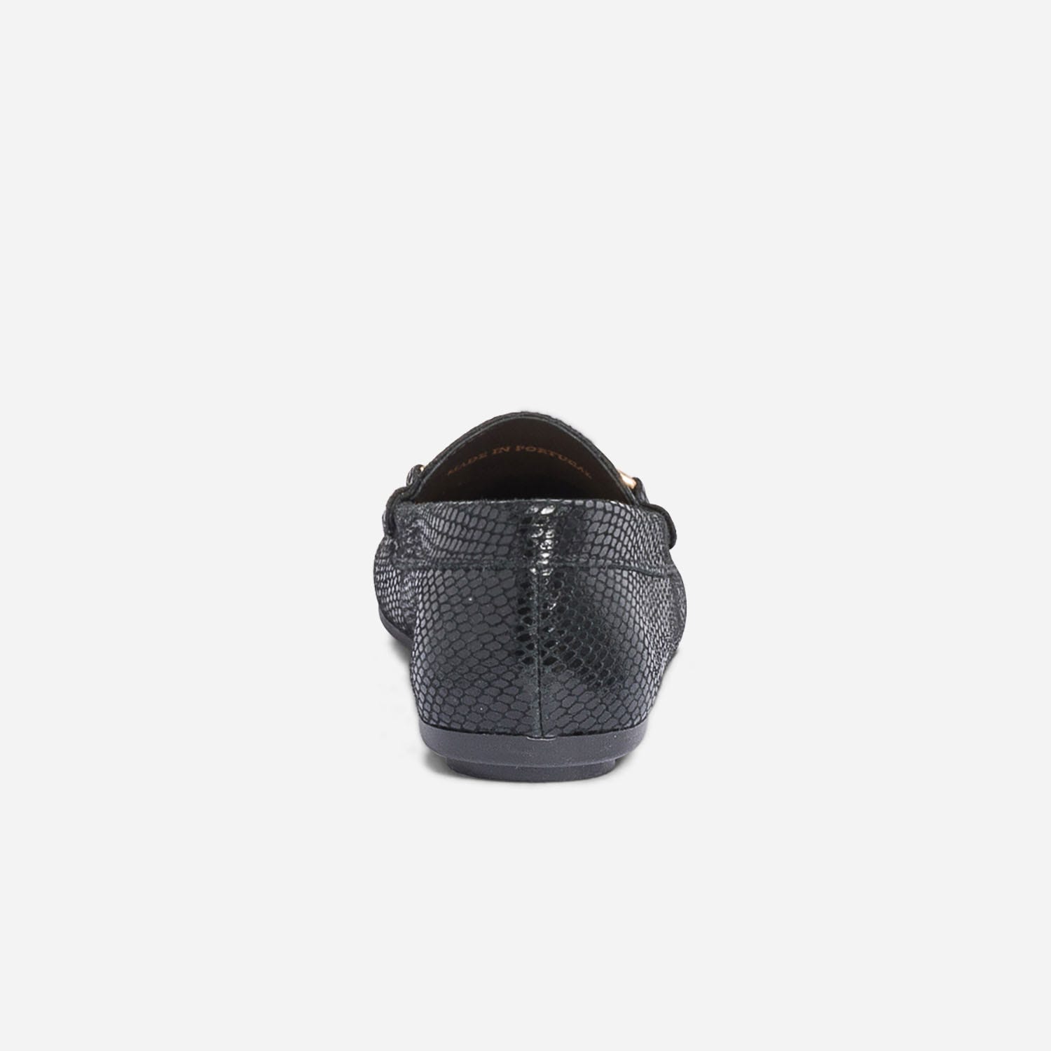 Mocassin noir en cuir velours effet python