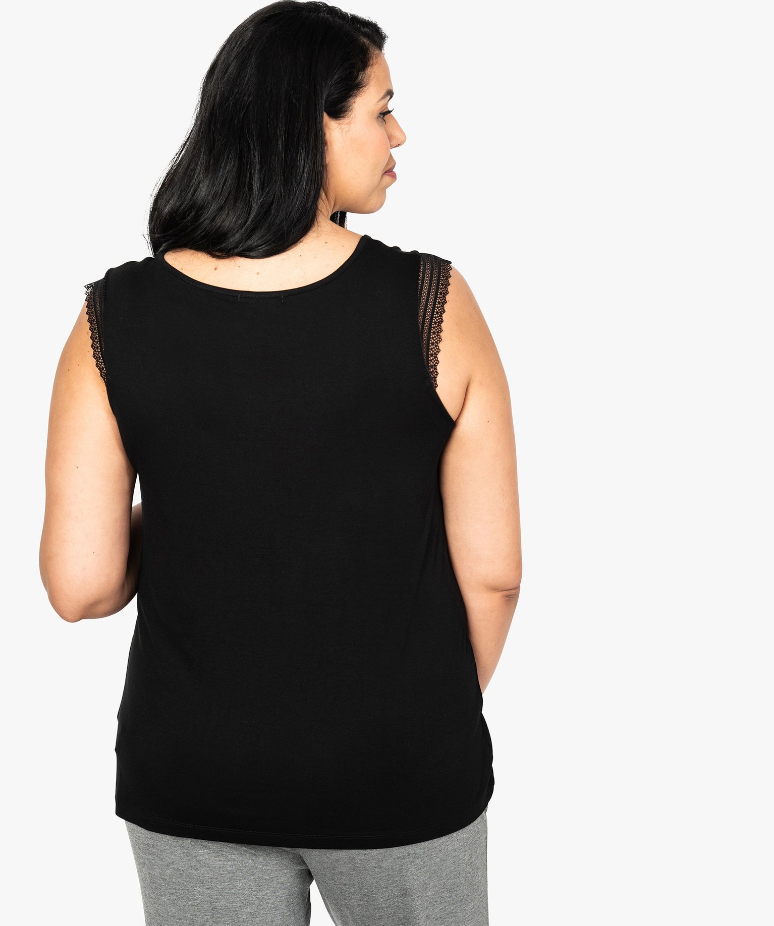 Haut de pyjama femme grande taille à mancherons dentelle noir | GEMO