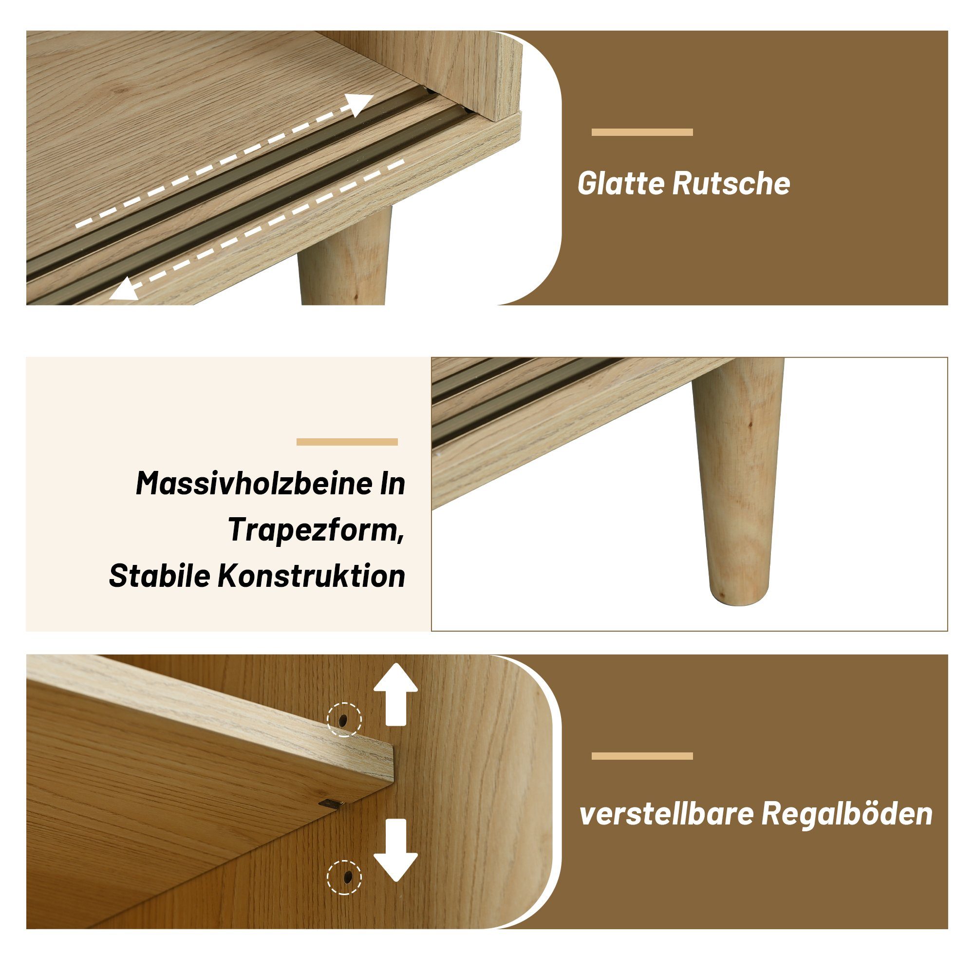 Merax Highboard, mit Glastür und Rattangeflecht, Vitrine Landhaus, Kommode, Sideboard