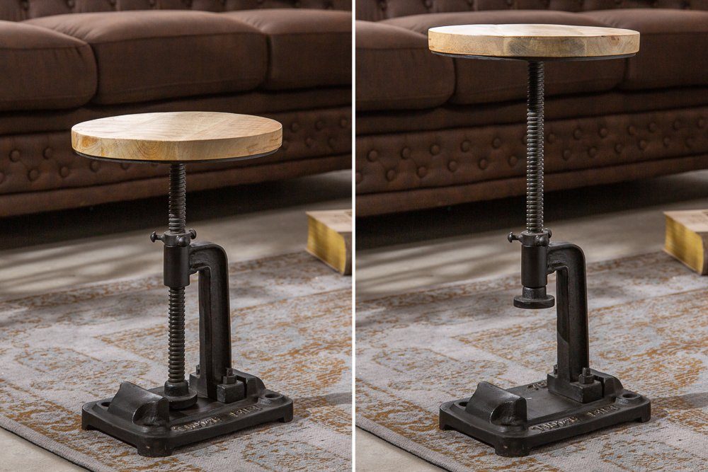riess-ambiente Beistelltisch ENGINEER 30cm natur / schwarz (Einzelartikel, 1-St), Wohnzimmer · Massivholz · rund · höhenverstellbar · Industrial