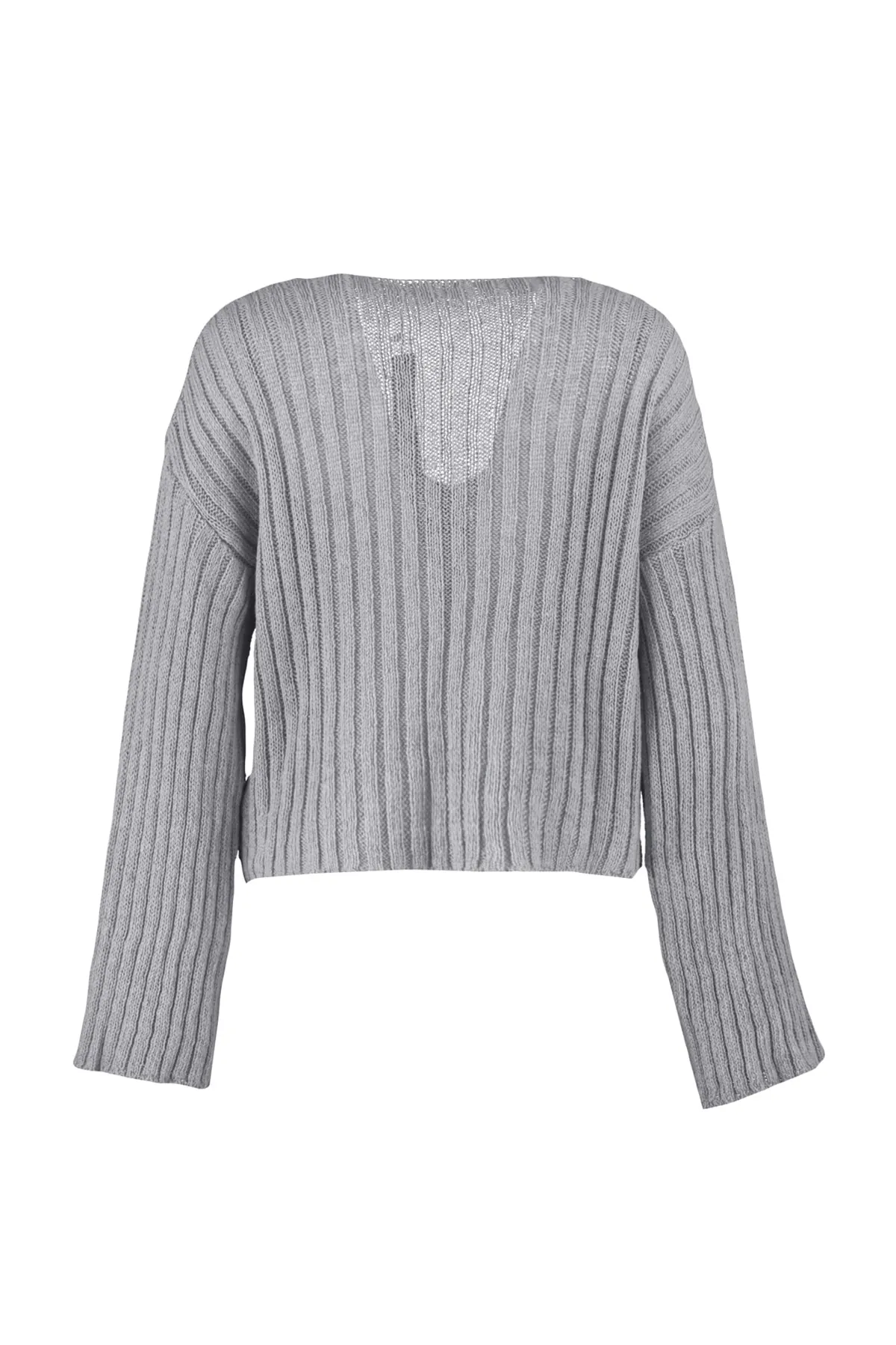 Trendyol Collection  Grauer, kurzer Basic-Strickpullover aus Wolle mit weiter Passform TWOAW23KZ01844