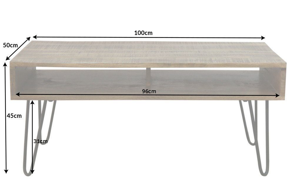 riess-ambiente Couchtisch SCORPION 100cm natur / schwarz, Wohnzimmer · Massivholz · Metall · eckig · Fach · Hairpin Legs · Retro