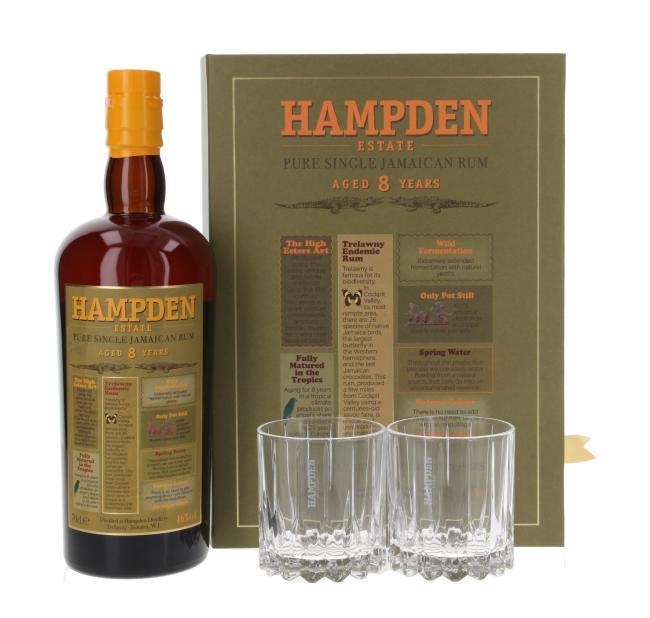 Hampden Estate Pure Single Jamaican Rum mit 2 Tumblern 0,7 l·46 % vol