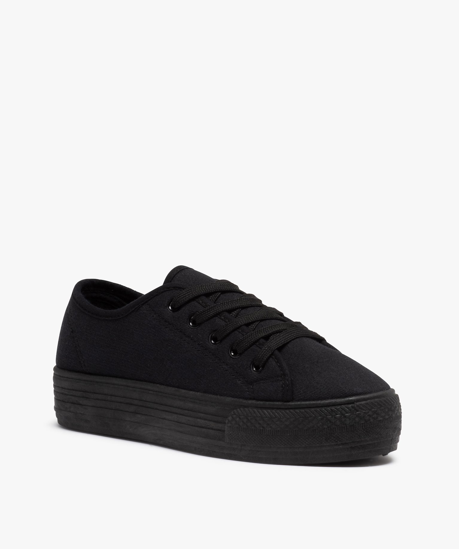 Baskets femme en toile unie et semelle plateforme noir | GEMO