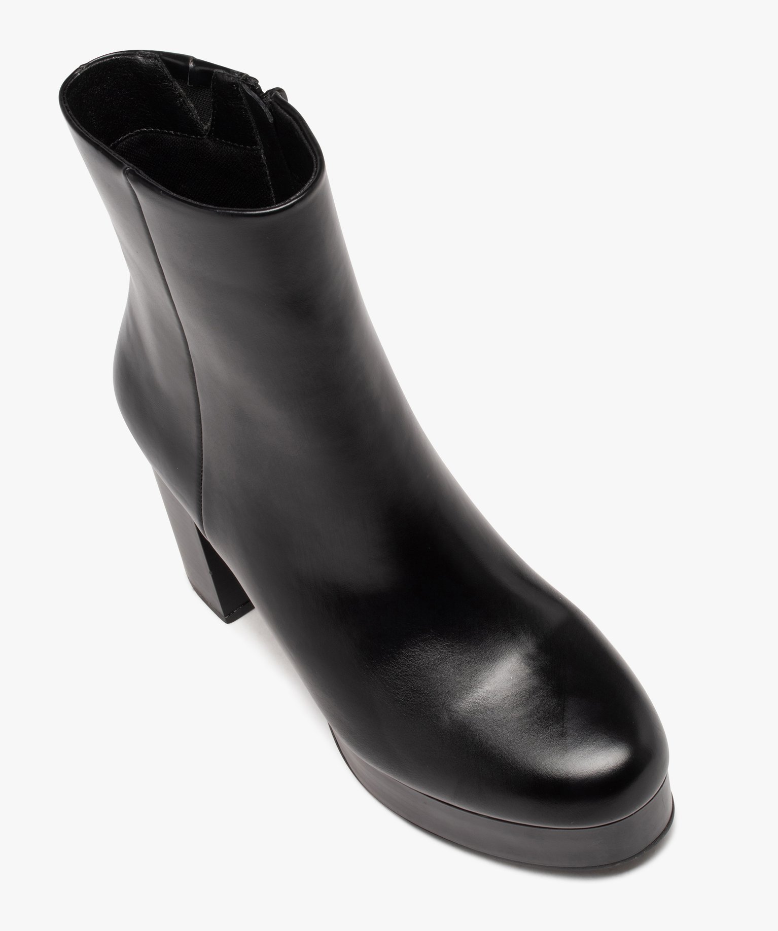 Boots femme unies à talon carré et semelle plateforme noir | GEMO