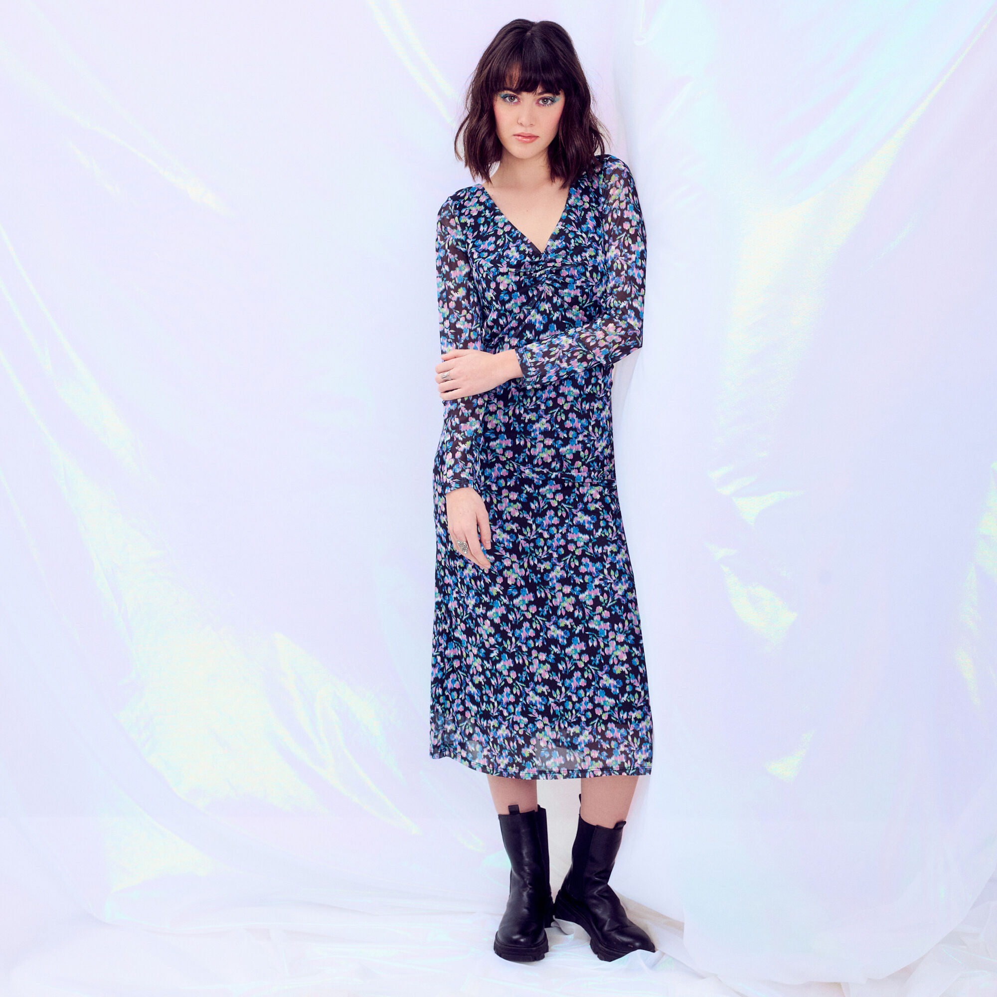 Robe évasée manches 3/4 noir femme | Cache Cache