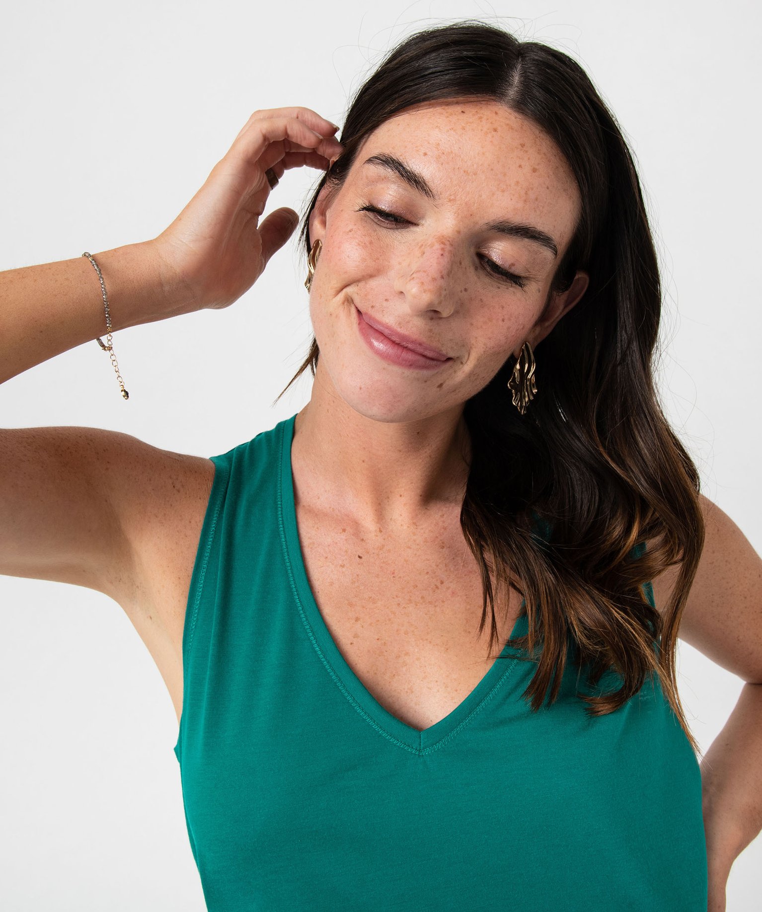 Débardeur col V en maille fluide femme bleu | GEMO