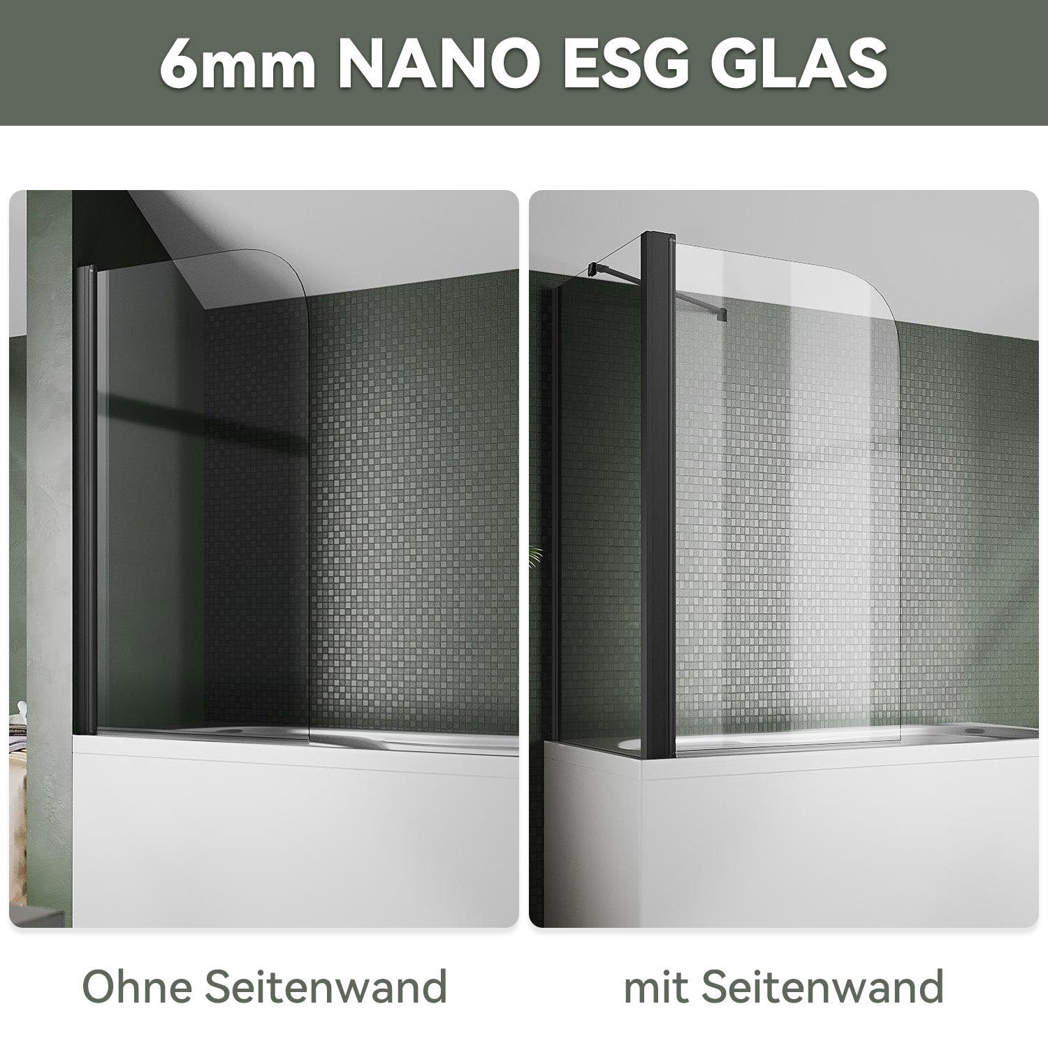 SONNI Badewannenaufsatz Badewannenaufsatz mit Seitenwand,Faltwand, DuschabtrennungNANO Glas, Einscheibensicherheitsglas mit Nano Beschichtung, für Badezimmer, faltbar