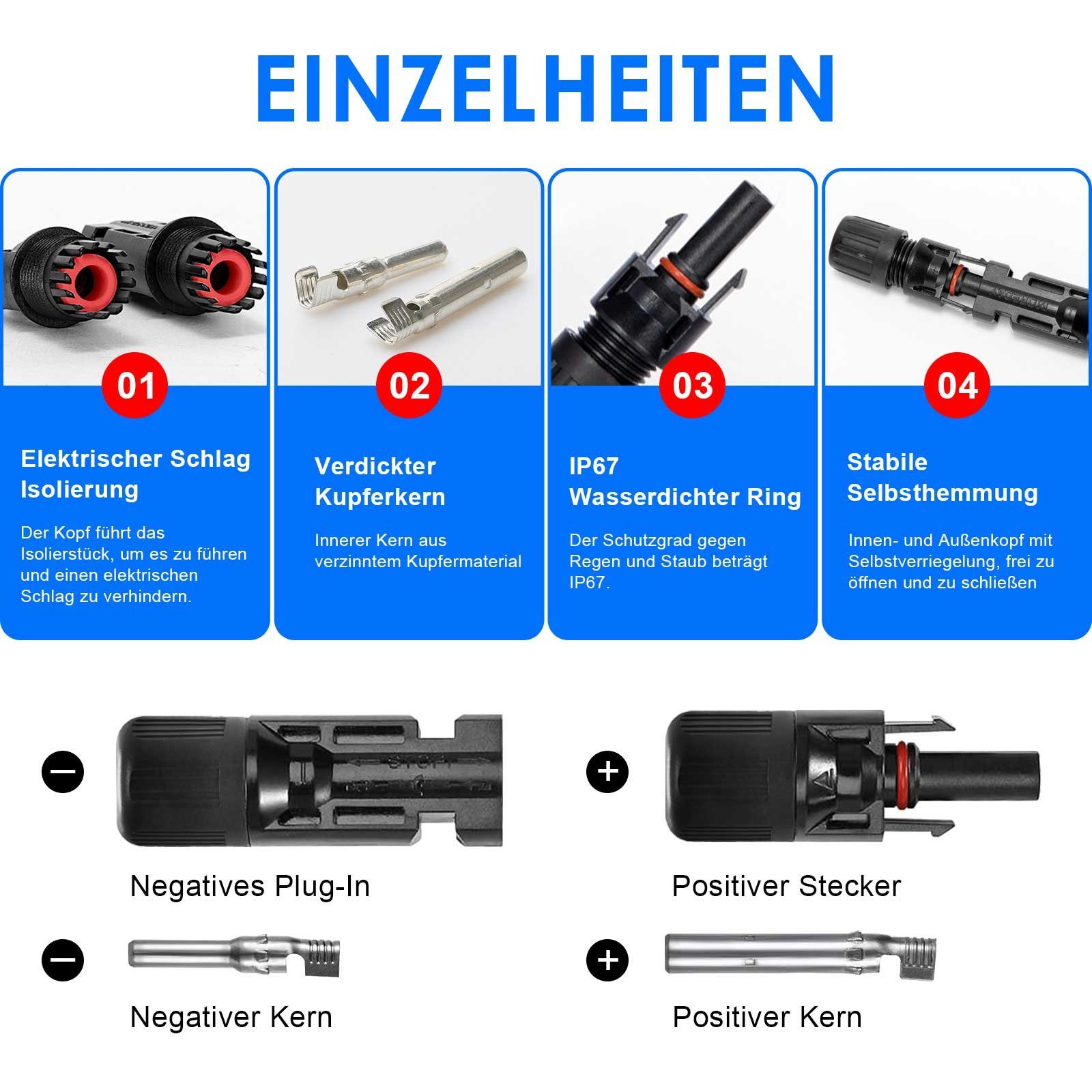 PFCTART Solarmodul MC4 Solarstecker,Stecker, Anschluss, Abdichtung, 5 Paare+Werkzeuge, (22-St)