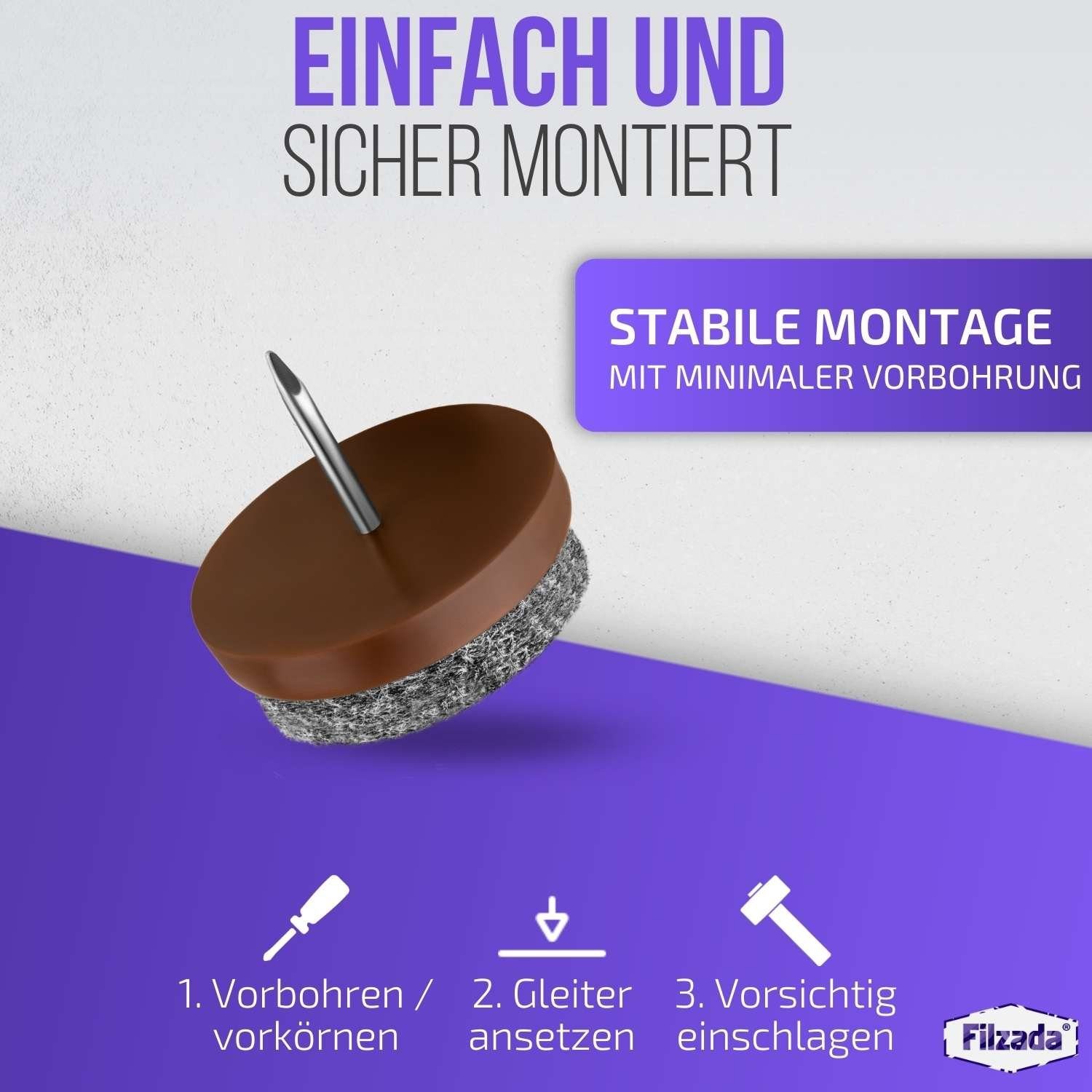 Filzada Filzgleiter 40x Filzgleiter Nagel Ø20mm Filz Möbelgleiter zum Nageln Stuhlgleiter