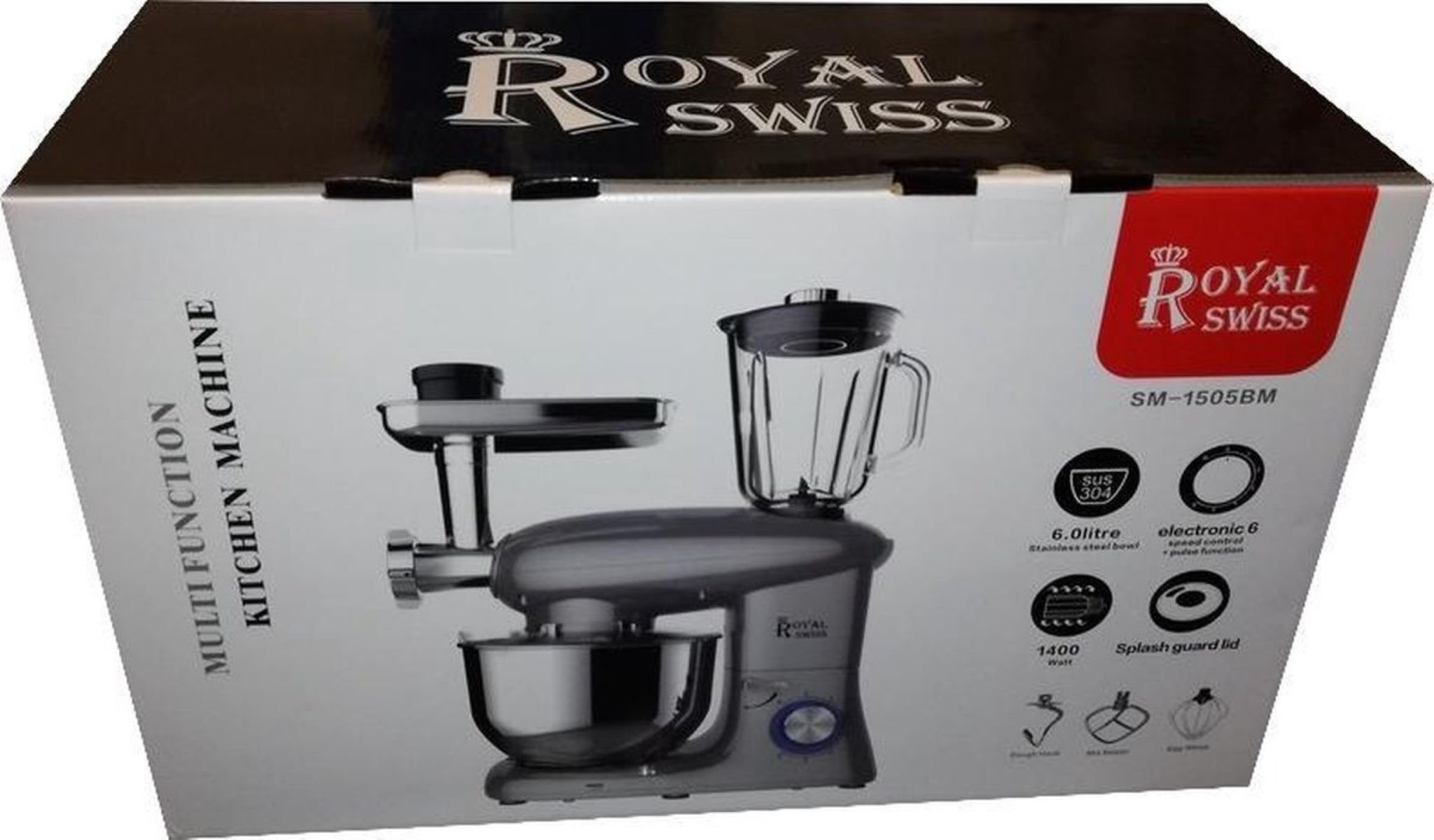 Royal Swiss Küchenmaschine, 3 in 1 - 1400 W 6,0 Liter - Edelstahl