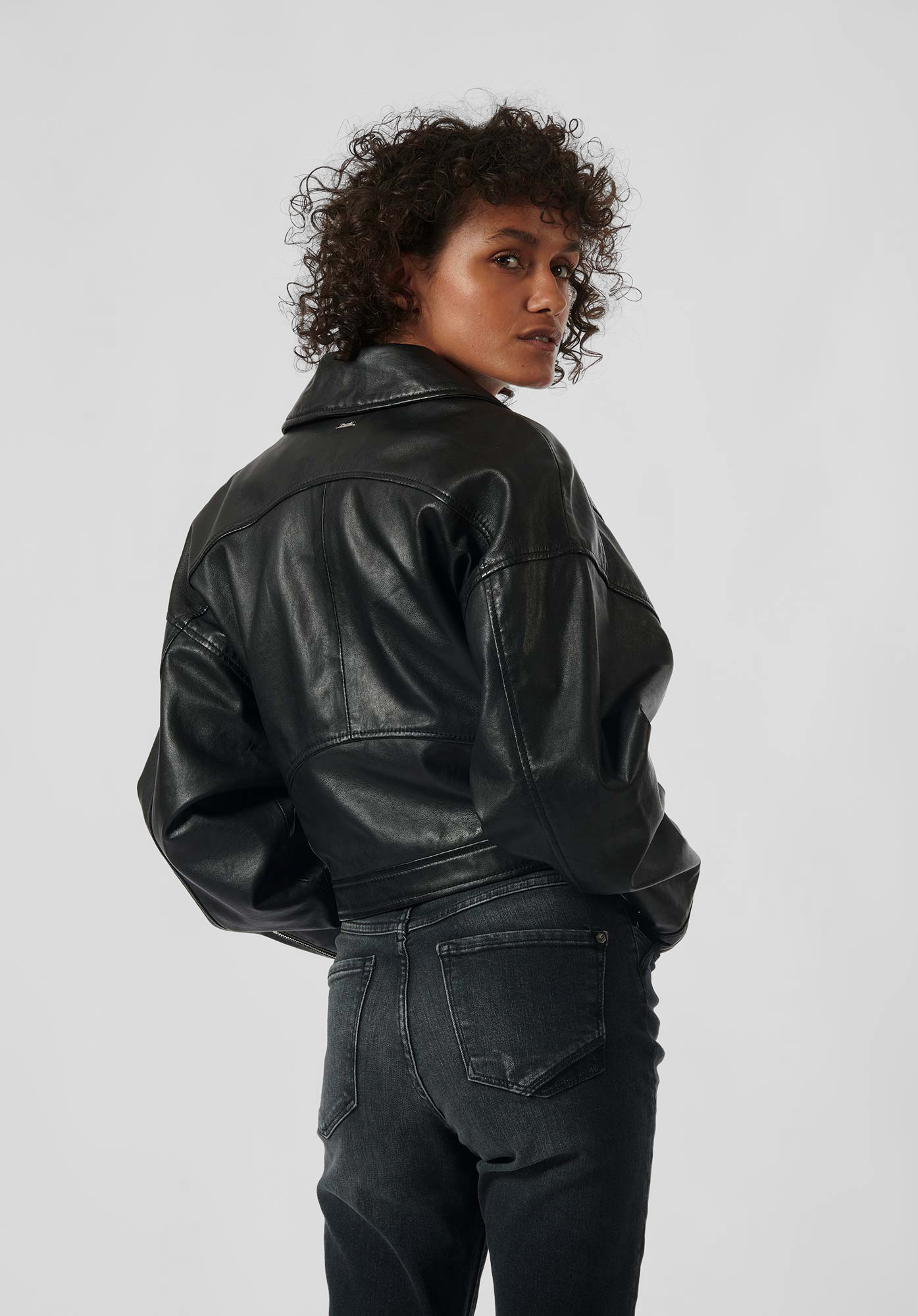 SLIVE  Veste en cuir noir Femme