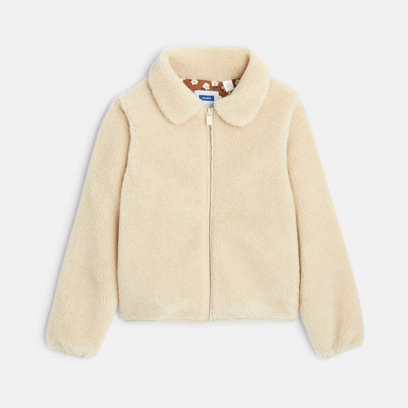 Blouson en fausse fourrure unie blanc fille